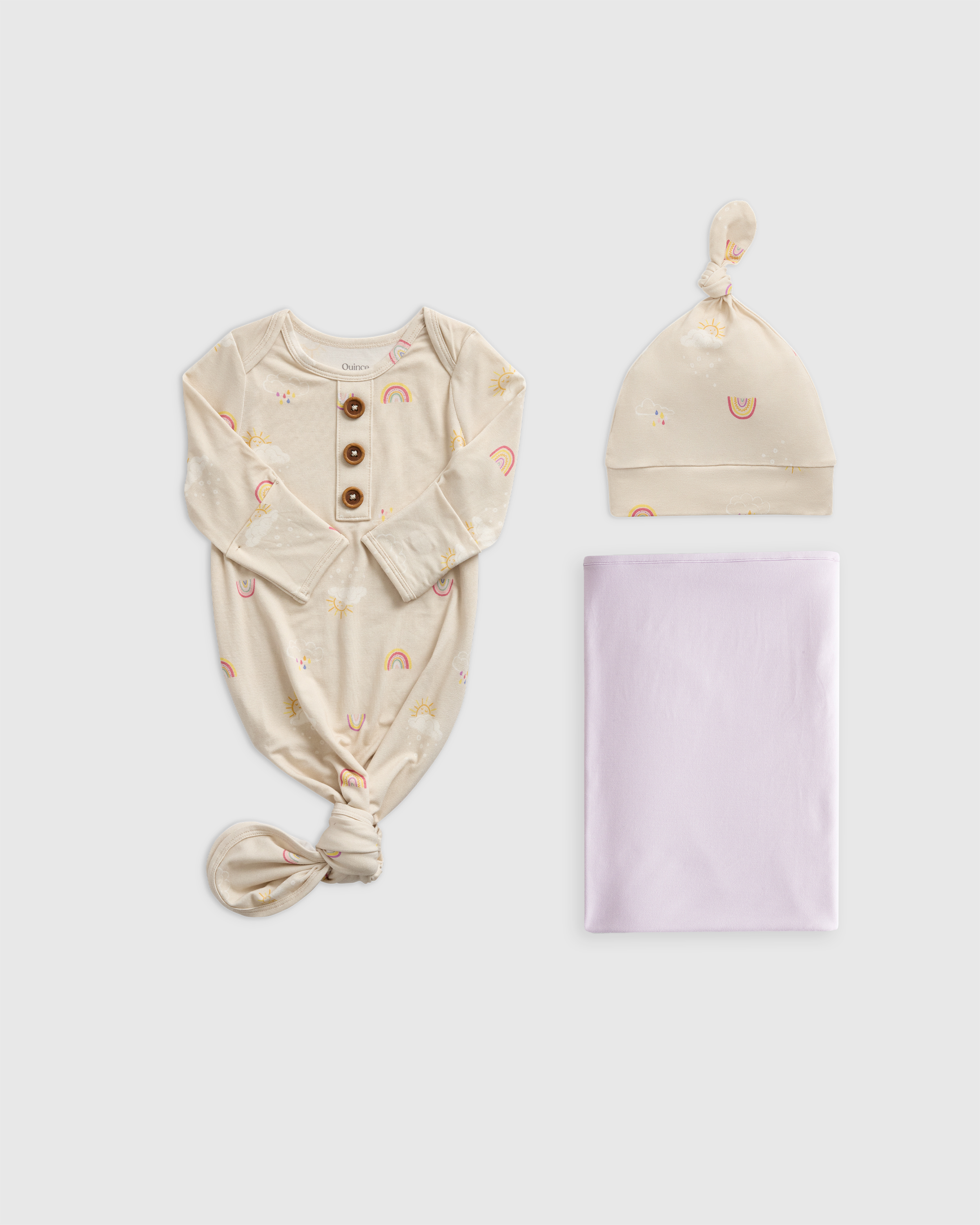 Rainbows Bamboo Gown, Hat & Swaddle Layette Set