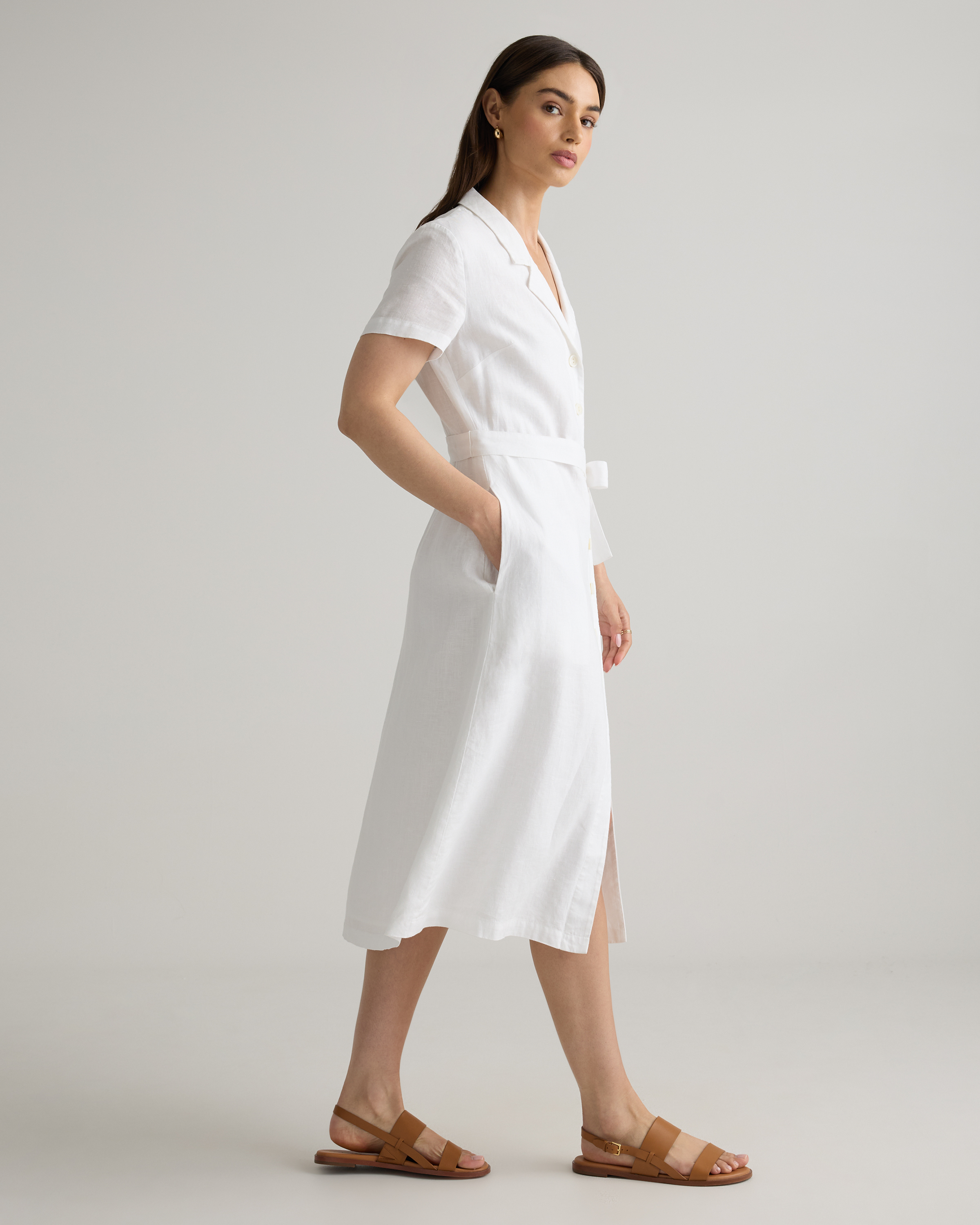 white linen kaftan dress Georgia Kaftan in Linen-Cotton Baker Stripe Linen-Cotton Baker Stripe / XL main image 0