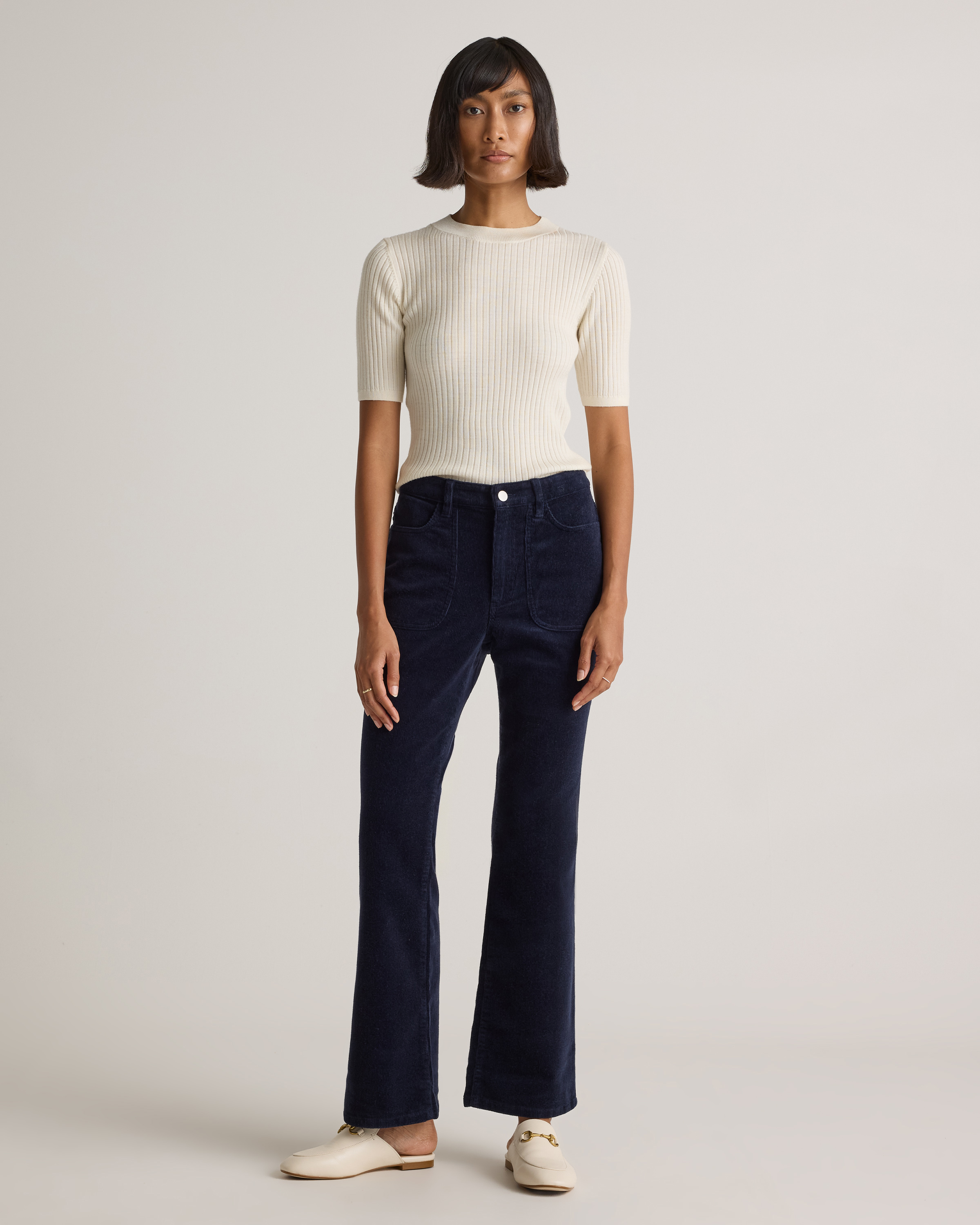 Organic Stretch Corduroy Flare Pants in Deep Navy