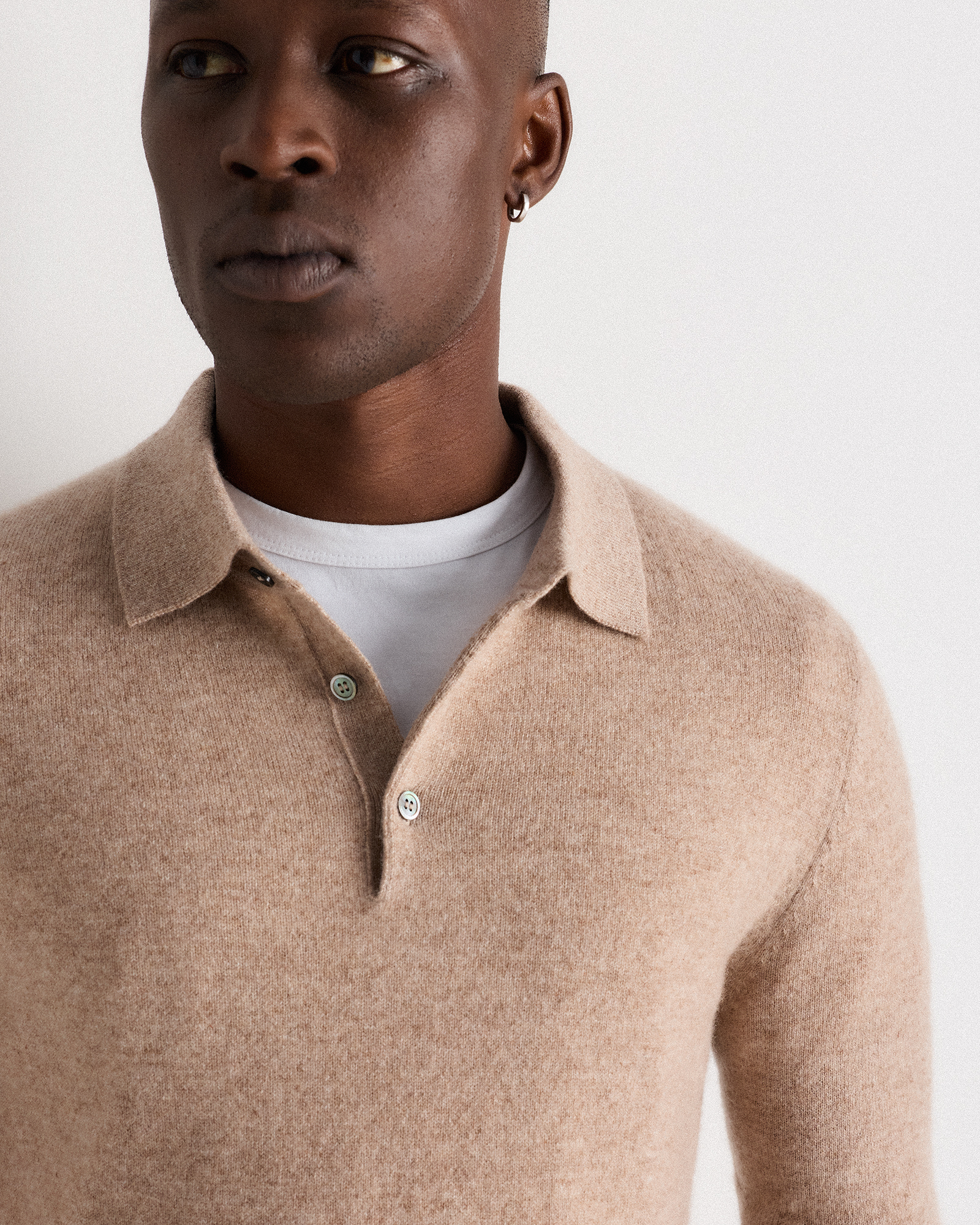 Mongolian Cashmere Polo Sweater in Oatmeal