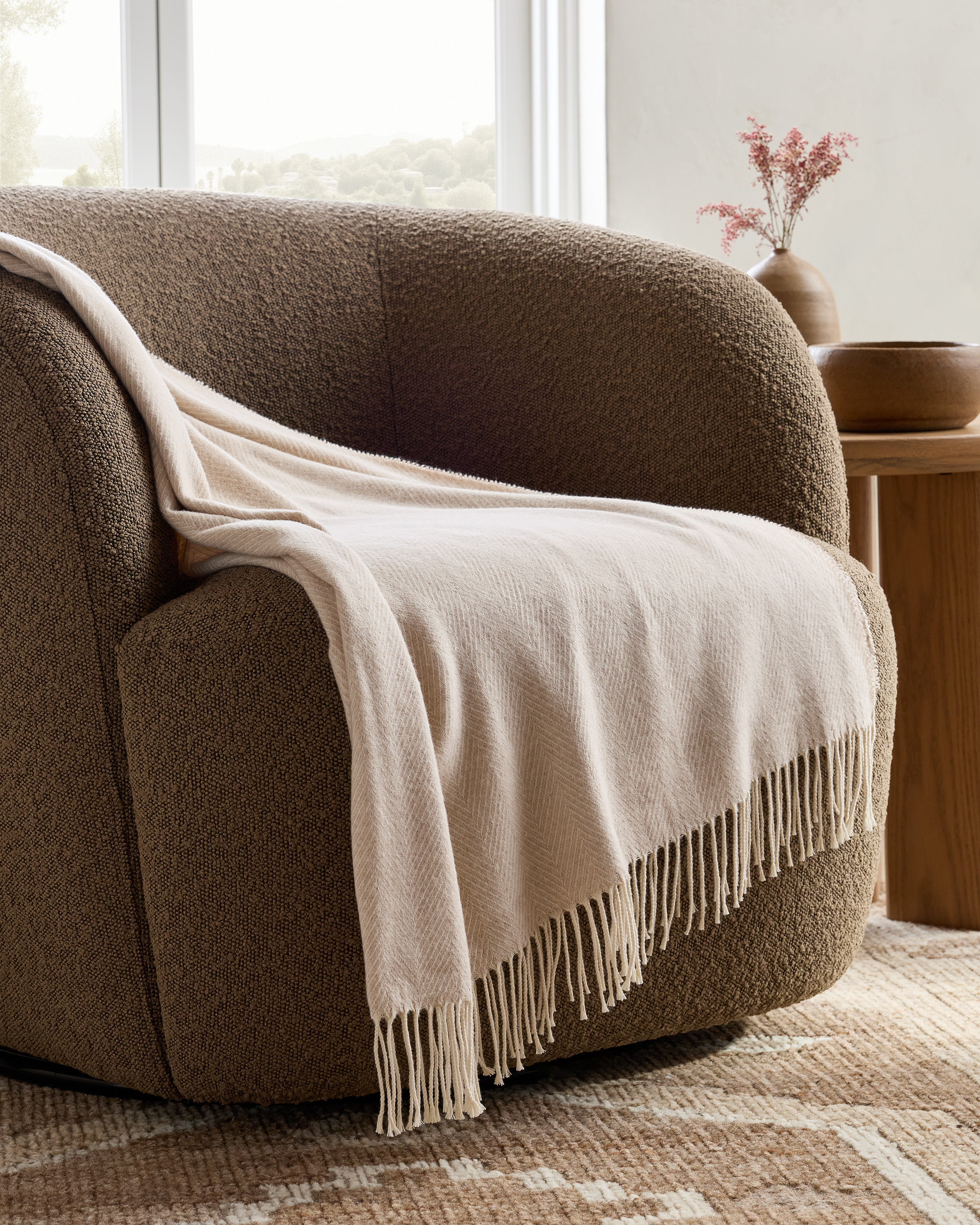Italian Cotton Herringbone Throw - Natural