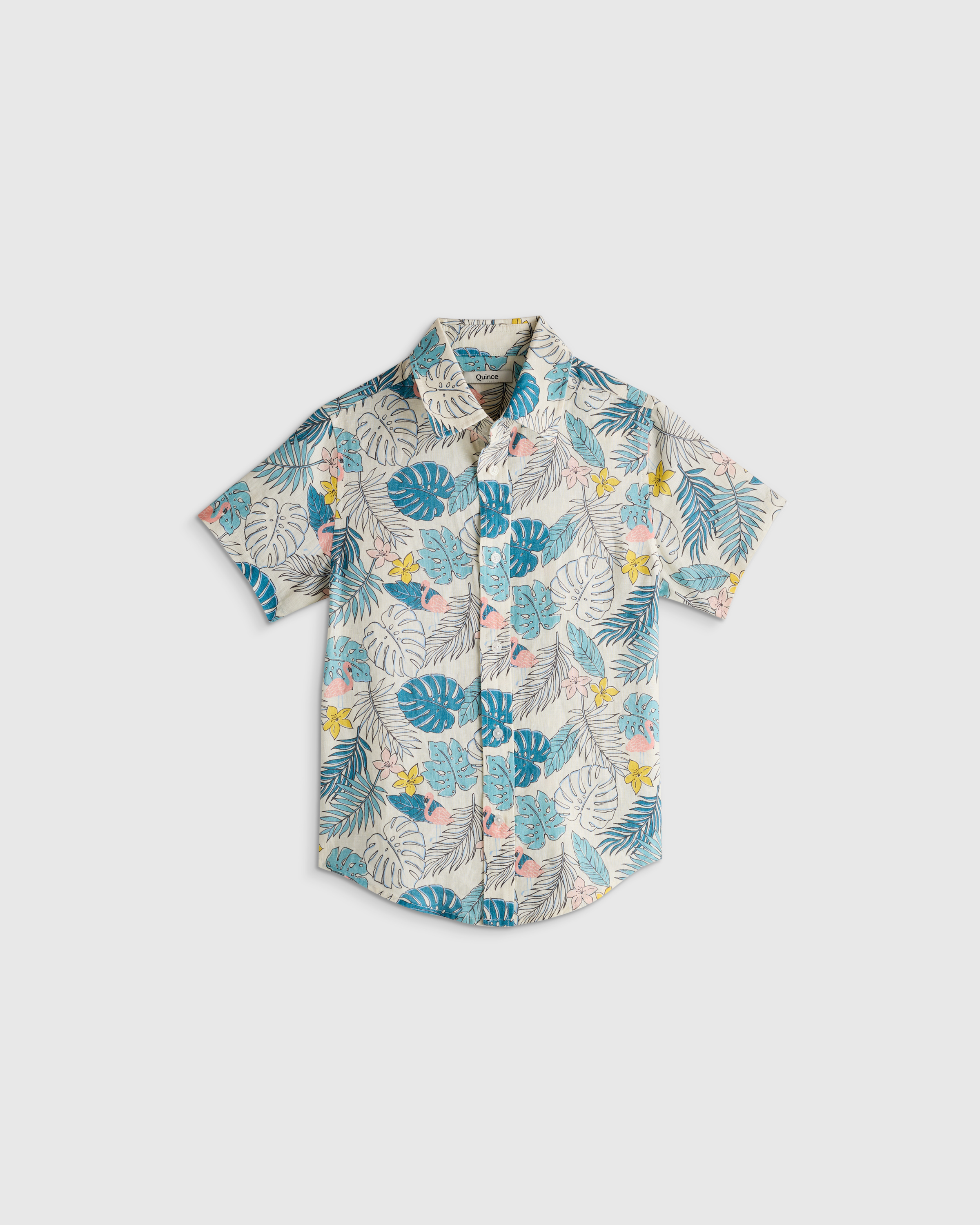 Multi Palm 100% European Linen Printed Short Sleeve Shirt
