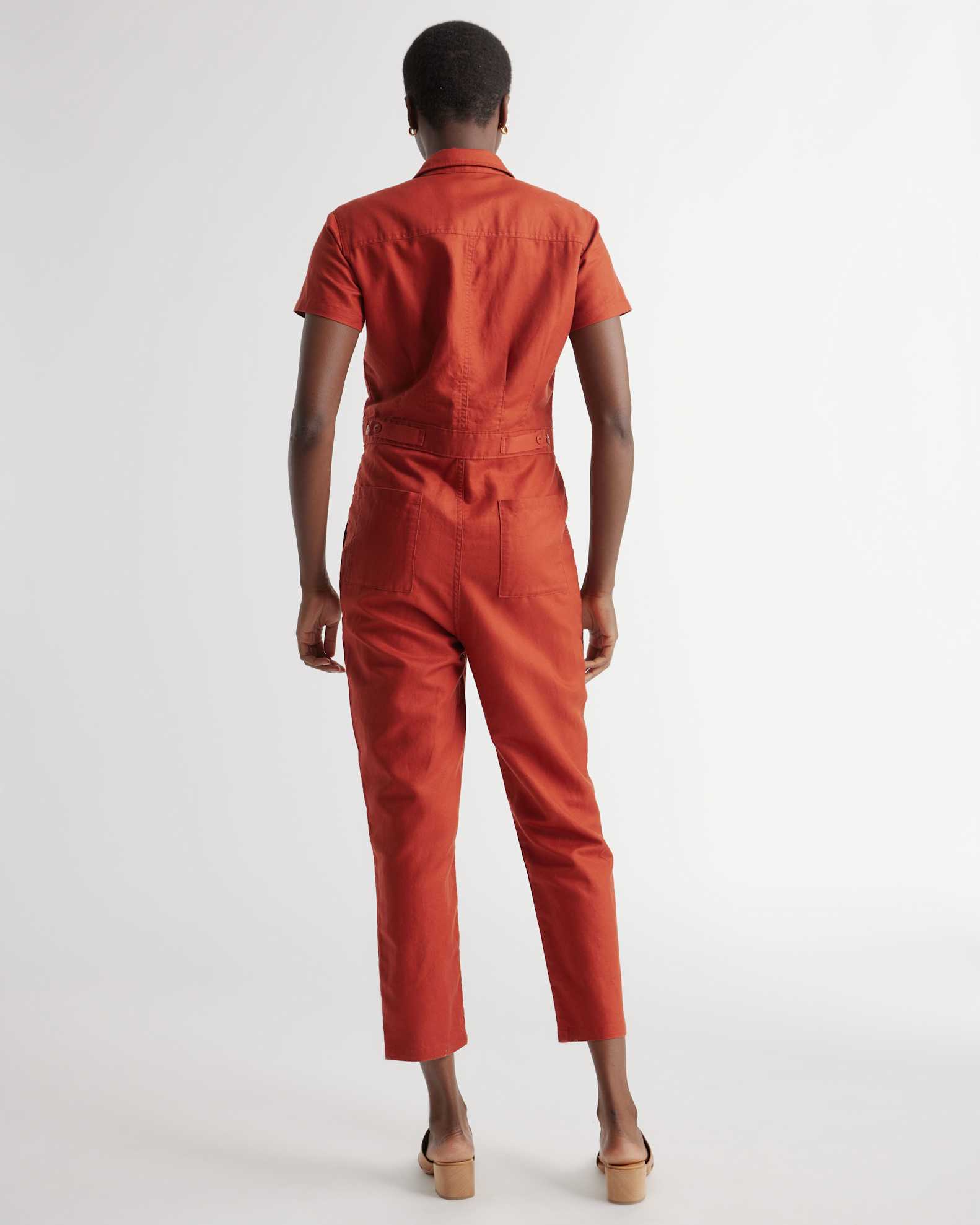 Cotton Linen Twill Short Sleeve Coverall Jumpsuit