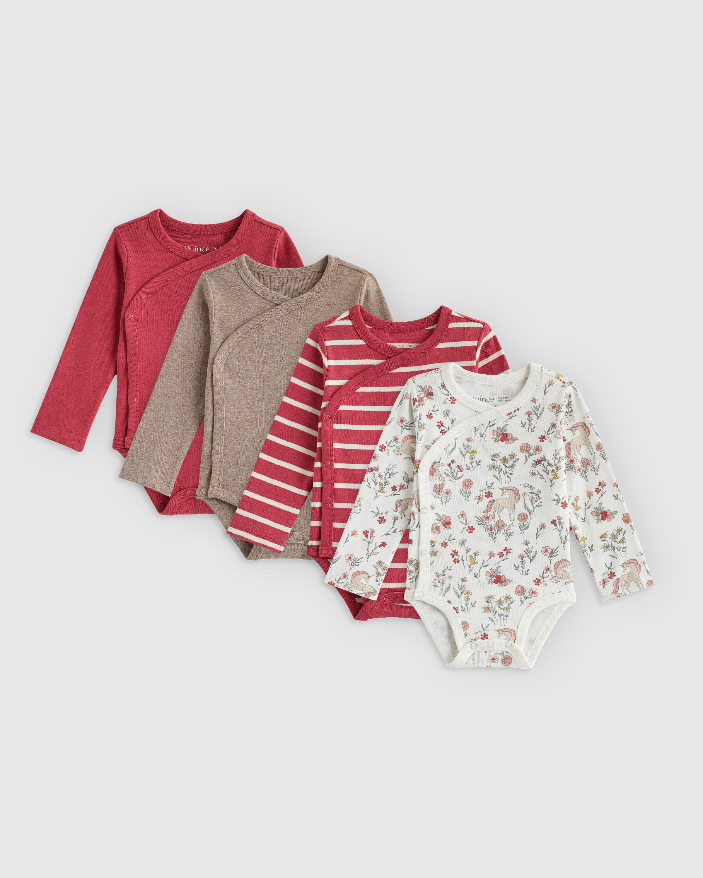 Unicorn Floral Set 100% Organic Cotton Long Sleeve Snap Over Bodysuit 4-Pack