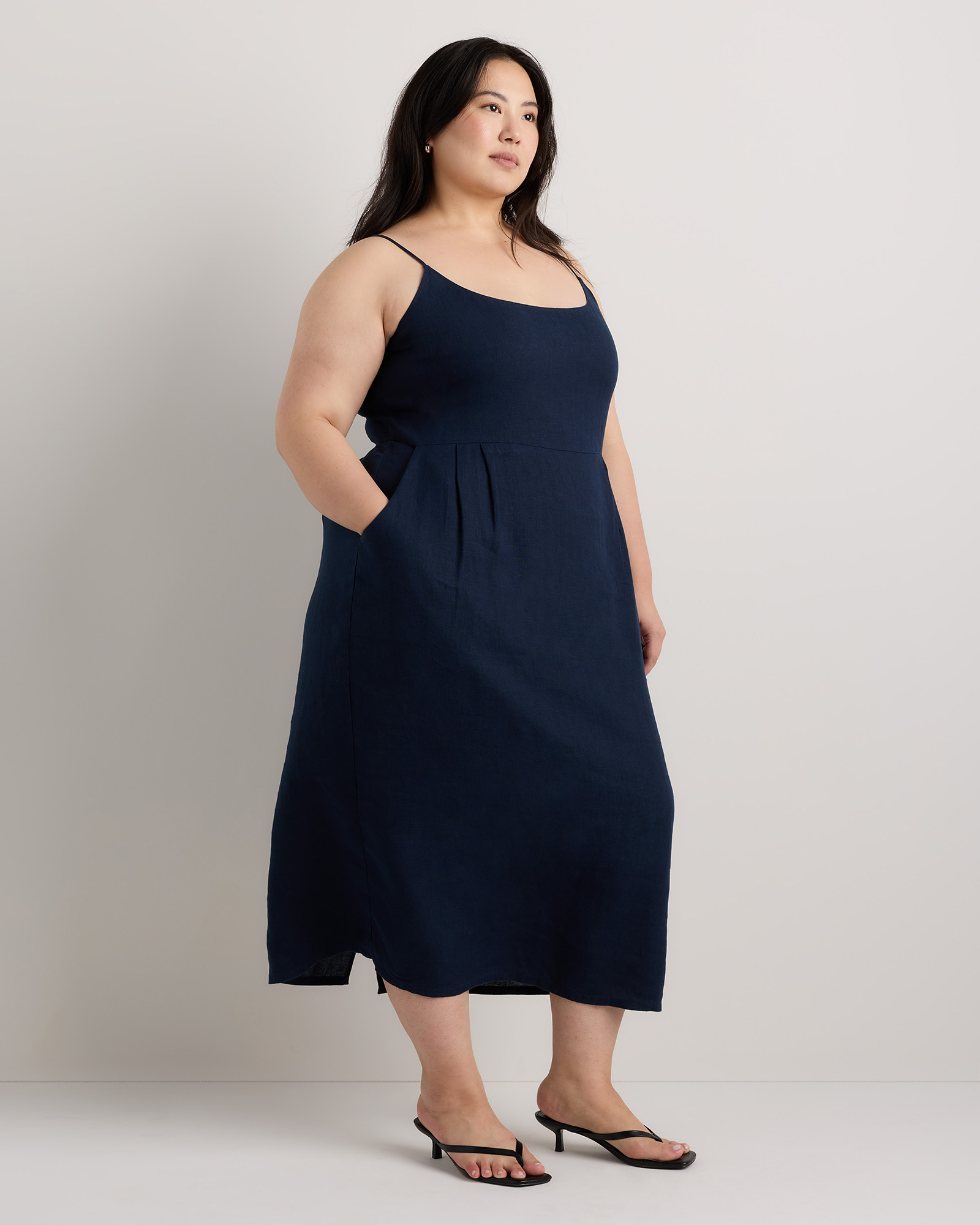 100% European Linen Scoop Neck Midi Dress - Plus Size