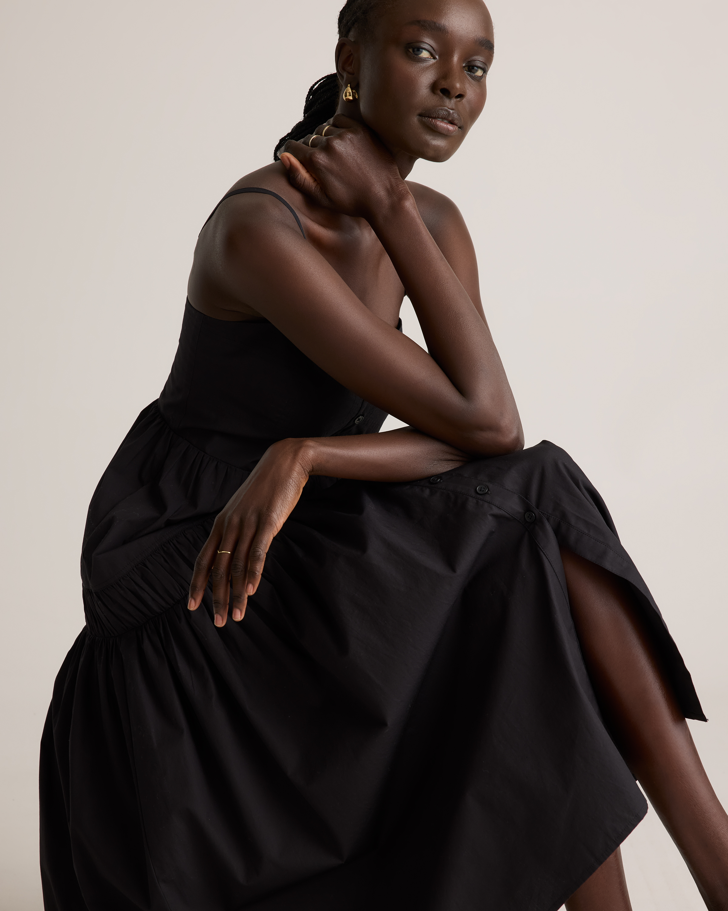 100% Organic Cotton Spaghetti Strap Maxi Dress in Black
