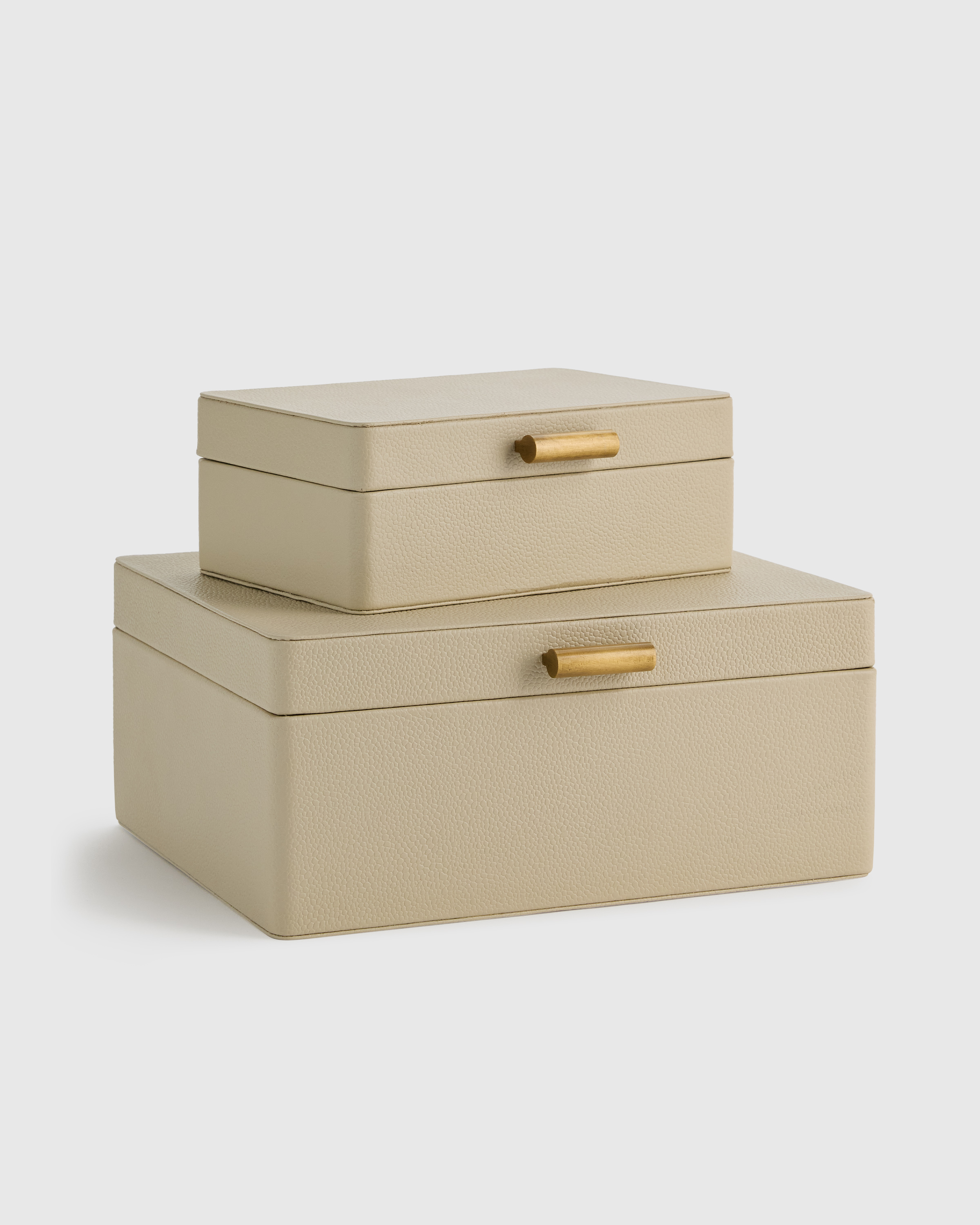 Cream Shagreen Leather Decorative Boxes (Set of 2)