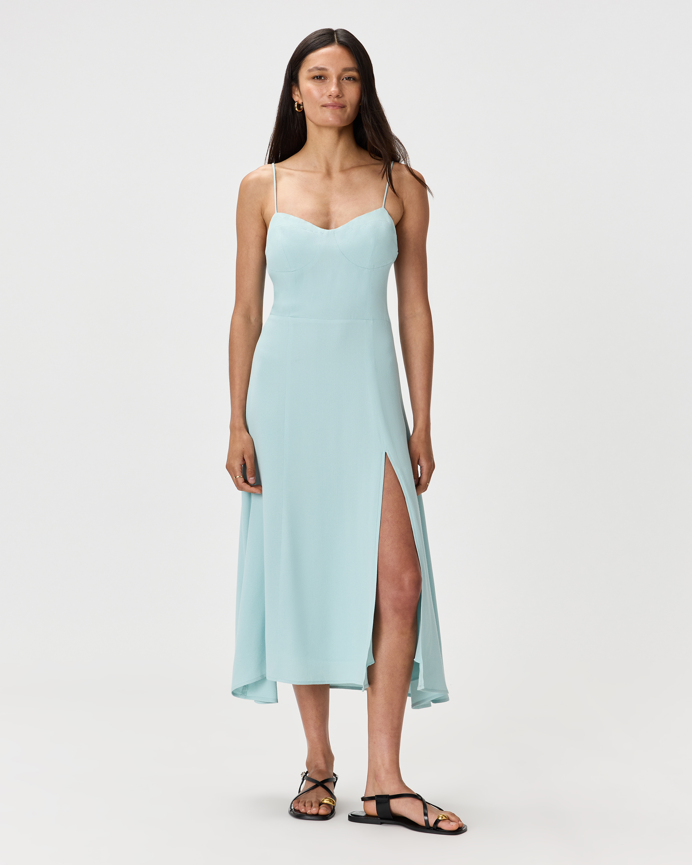 Aqua Pearl Lightweight Crepe Sweetheart Midi Dress