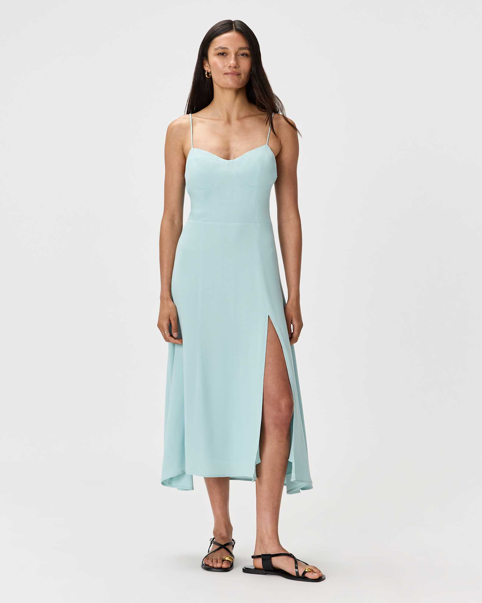 Women's Lightweight Crepe Sweetheart Midi Dress in Aqua Pearl, Size XL, Viscose by Quince Women's Lightweight Crepe Sweetheart Midi Dress in Aqua Pearl, Size XL, Viscose by Quince