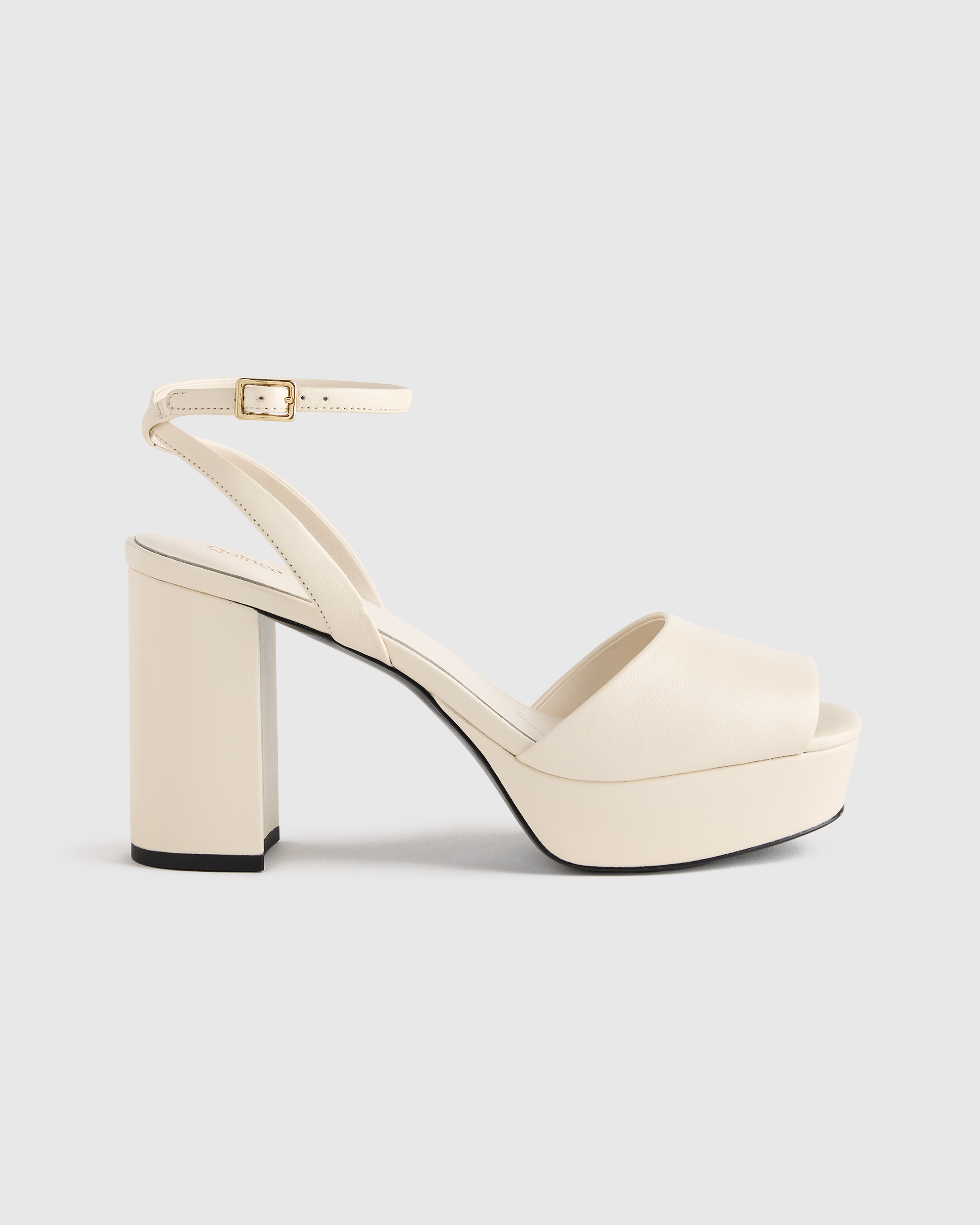 Bone Italian Leather Platform 115mm Block Heel 