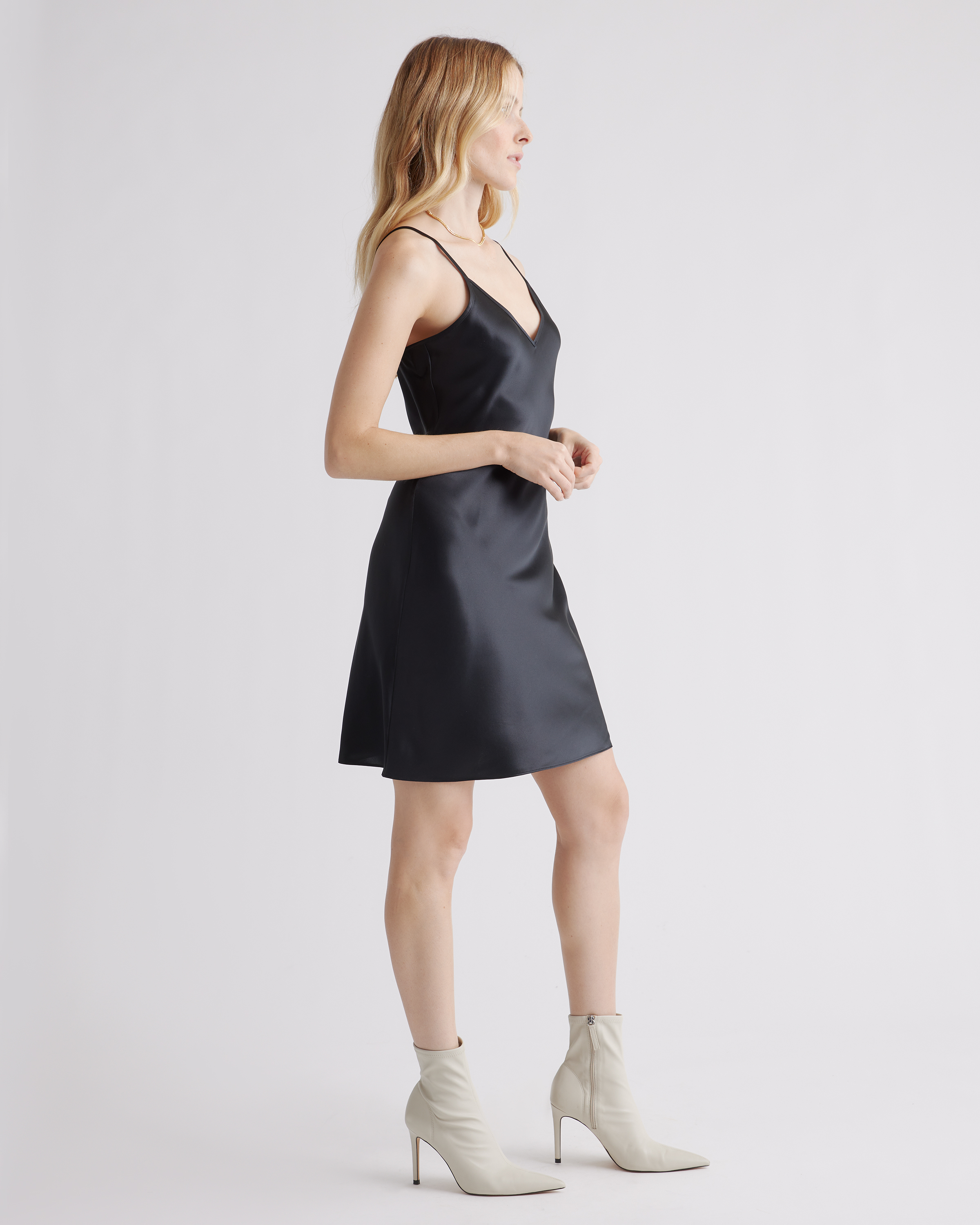 100% Washable Silk Mini Slip Dress in Black
