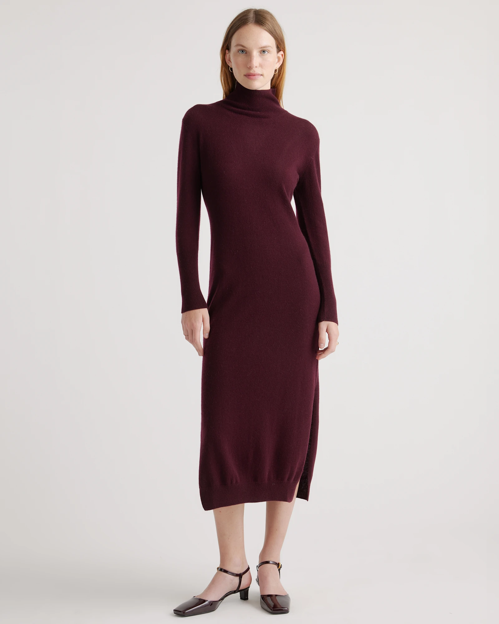 Mongolian Spring Cashmere Turtleneck Midi Sweater Dress