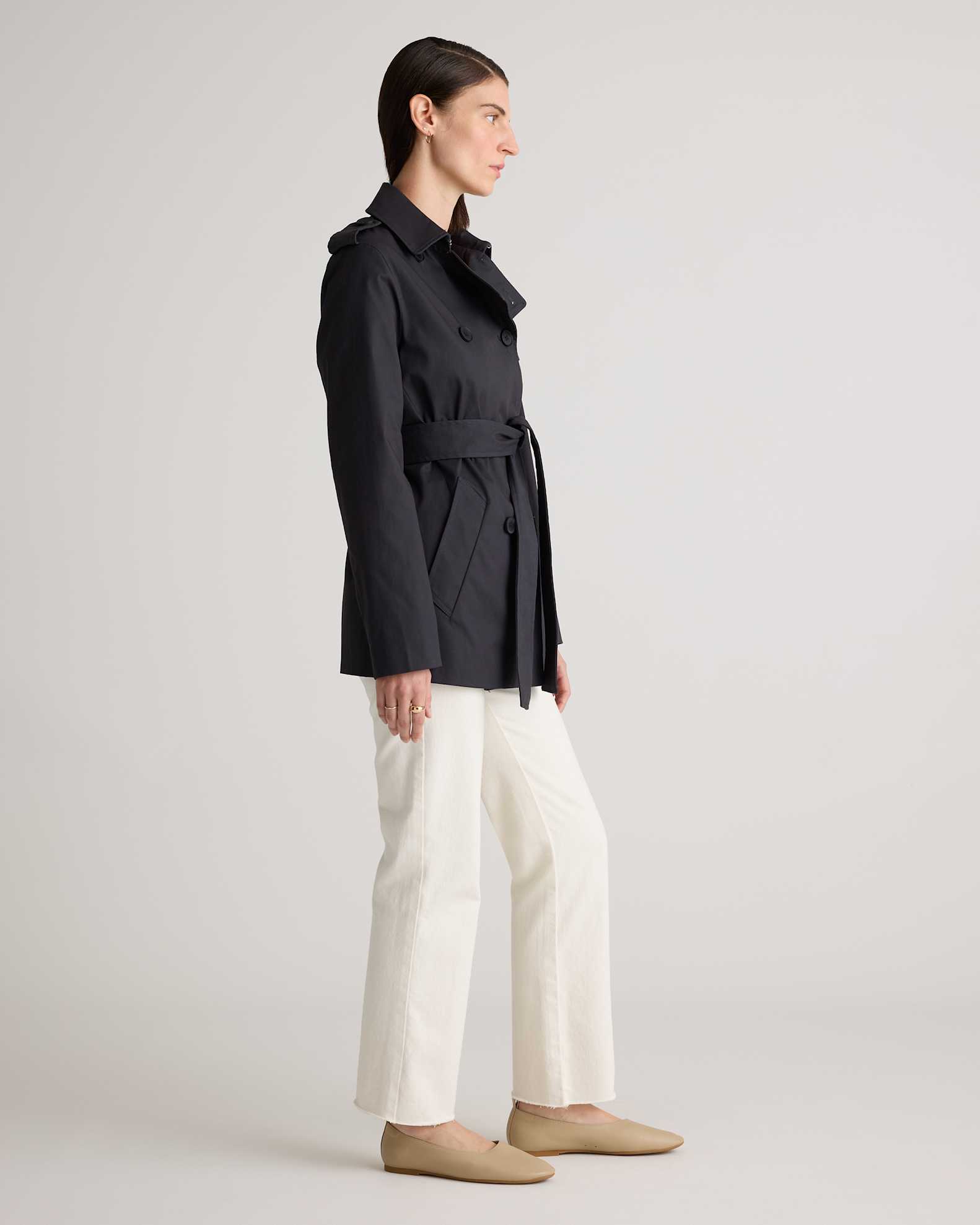 Women's Comfort Stretch Short Trench Coat in Midnight Black, Size XL, Organic Cotton by Quince Women's Comfort Stretch Short Trench Coat in Midnight Black, Size XL, Organic Cotton by Quince