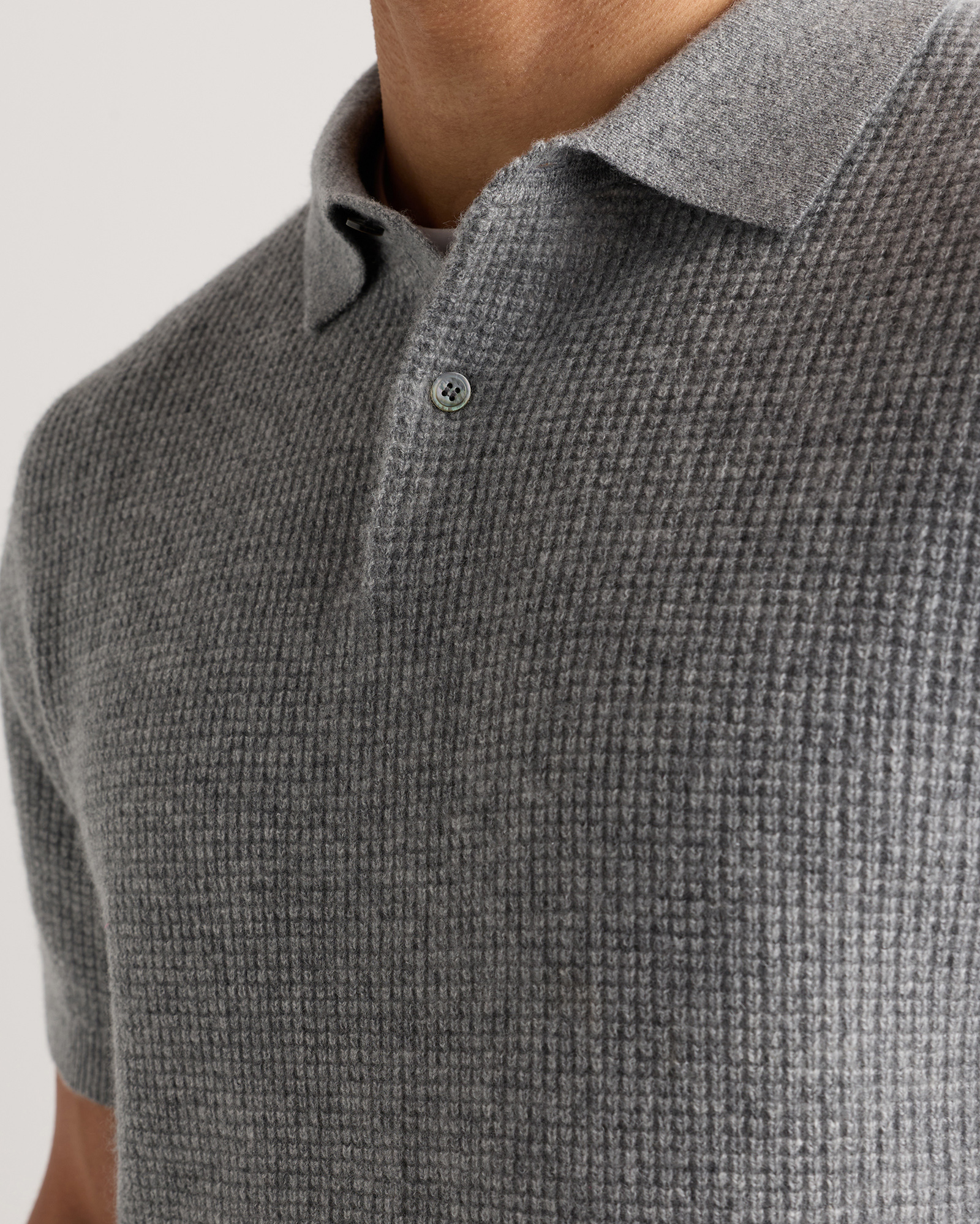 Men's Mongolian Cashmere Waffle Short Sleeve Polo Sweater in