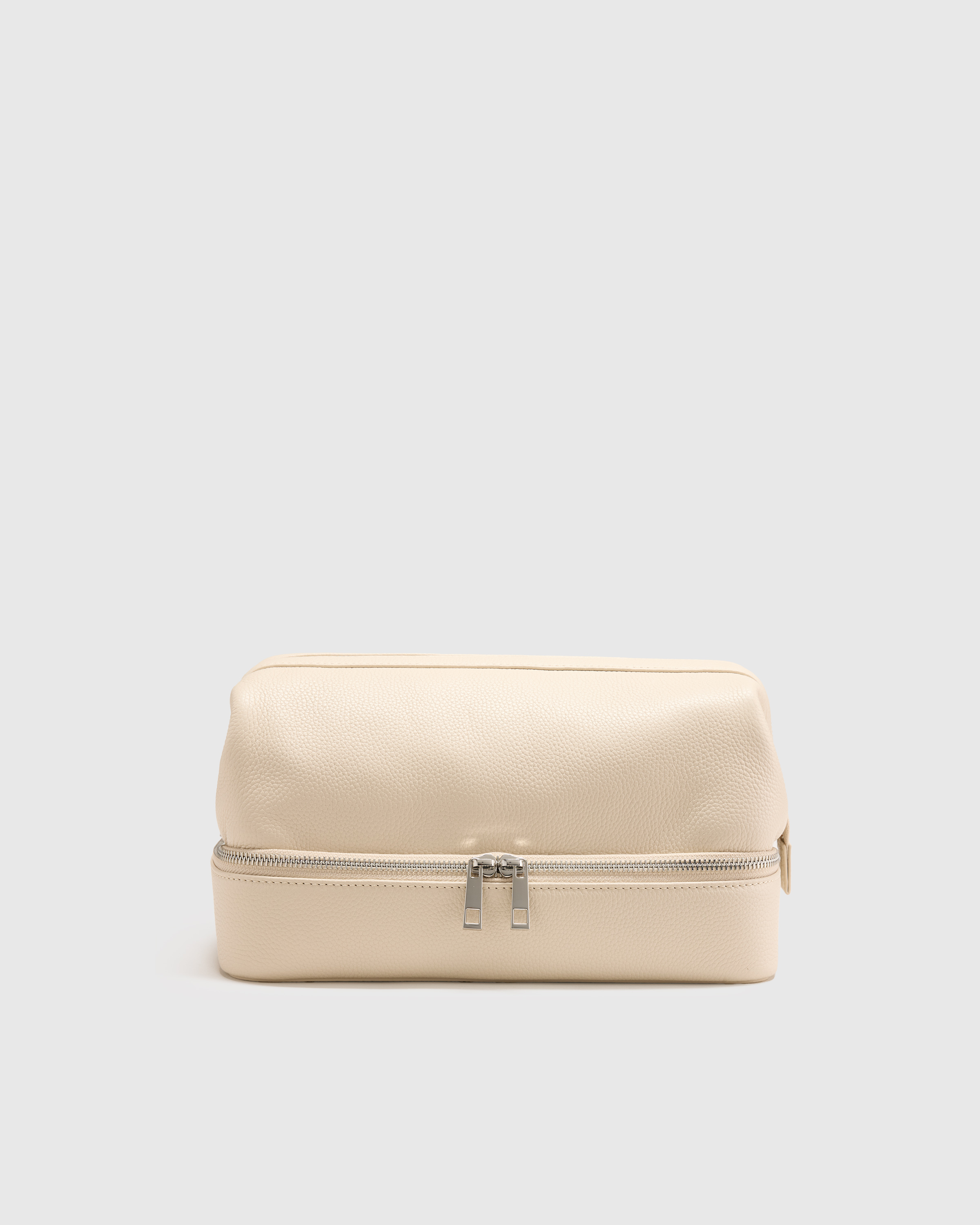 Soft Ivory Italian Leather Dual Compartment Toiletry Bag