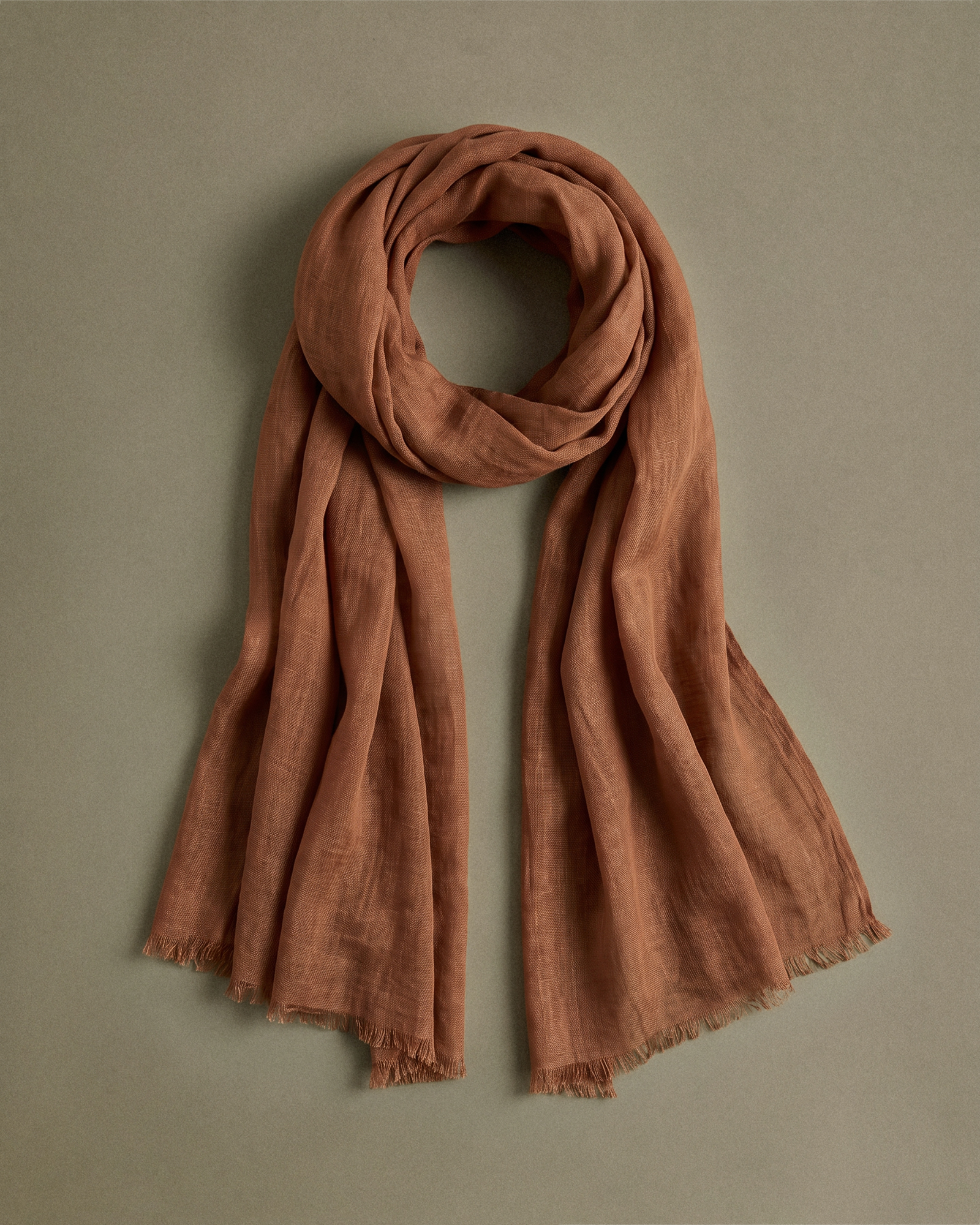Rust Brown 100% European Linen Scarf