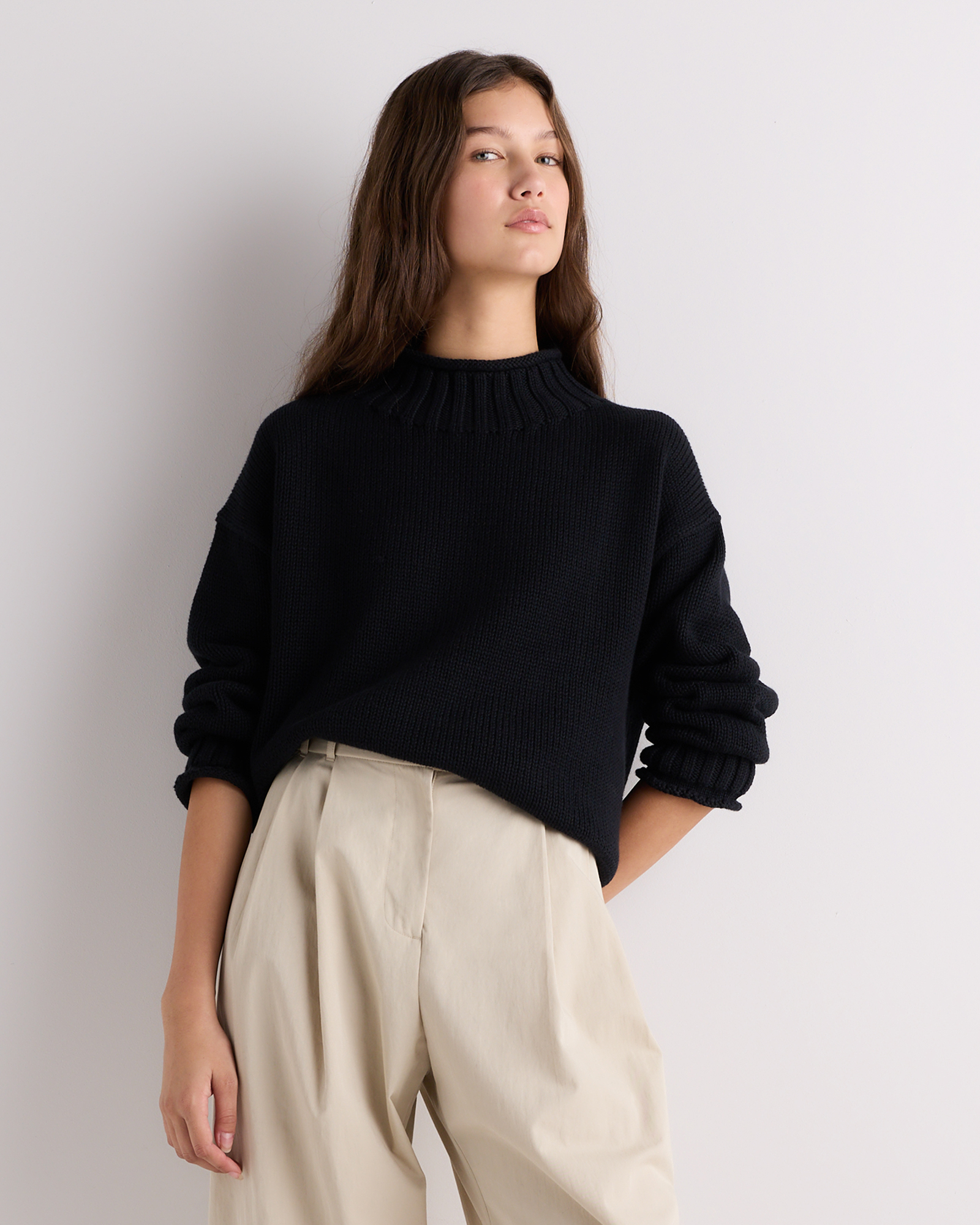 Black 100% Organic Cotton Oversized Roll Neck Sweater