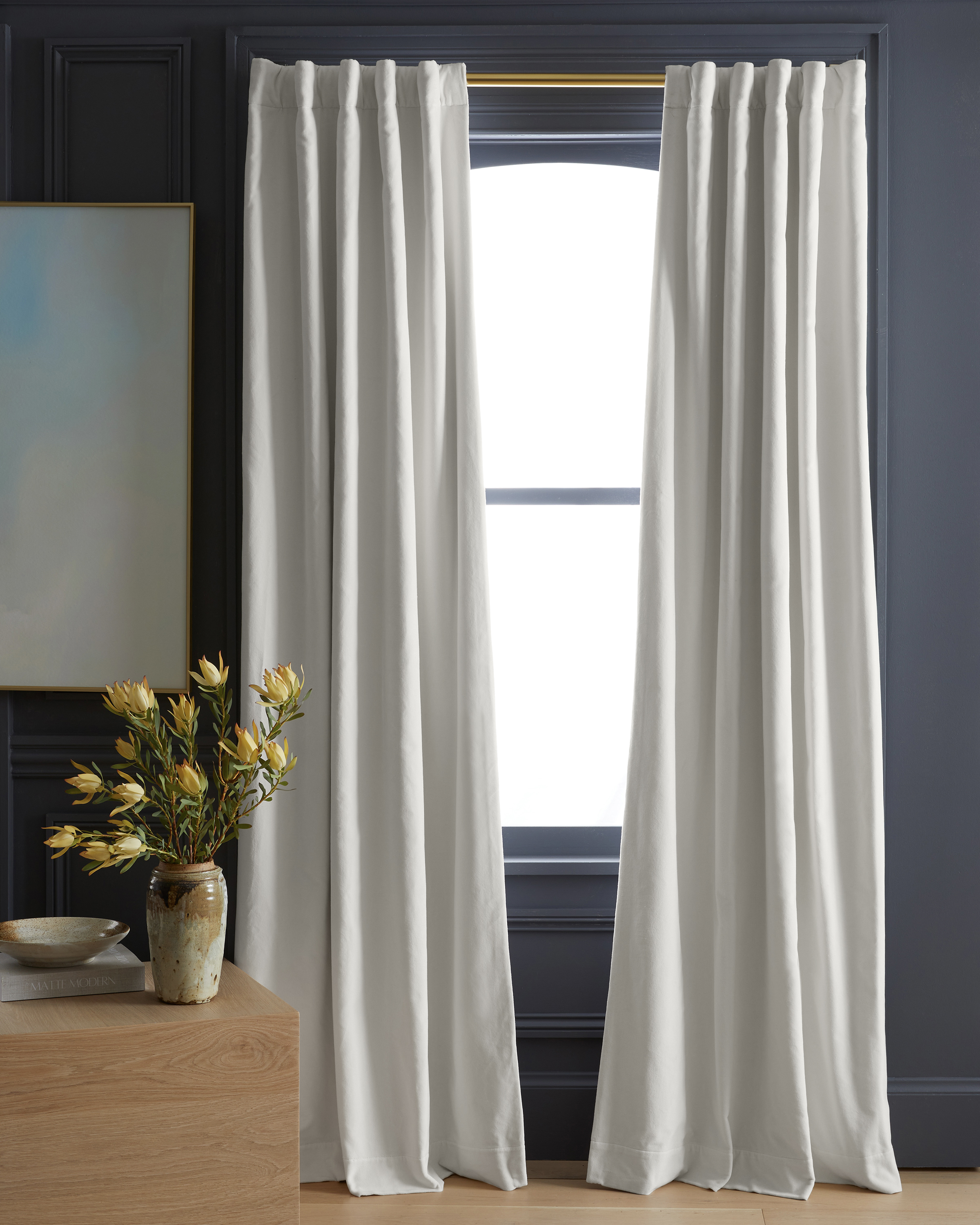 Ivory Cotton Velvet Room Darkening Curtain