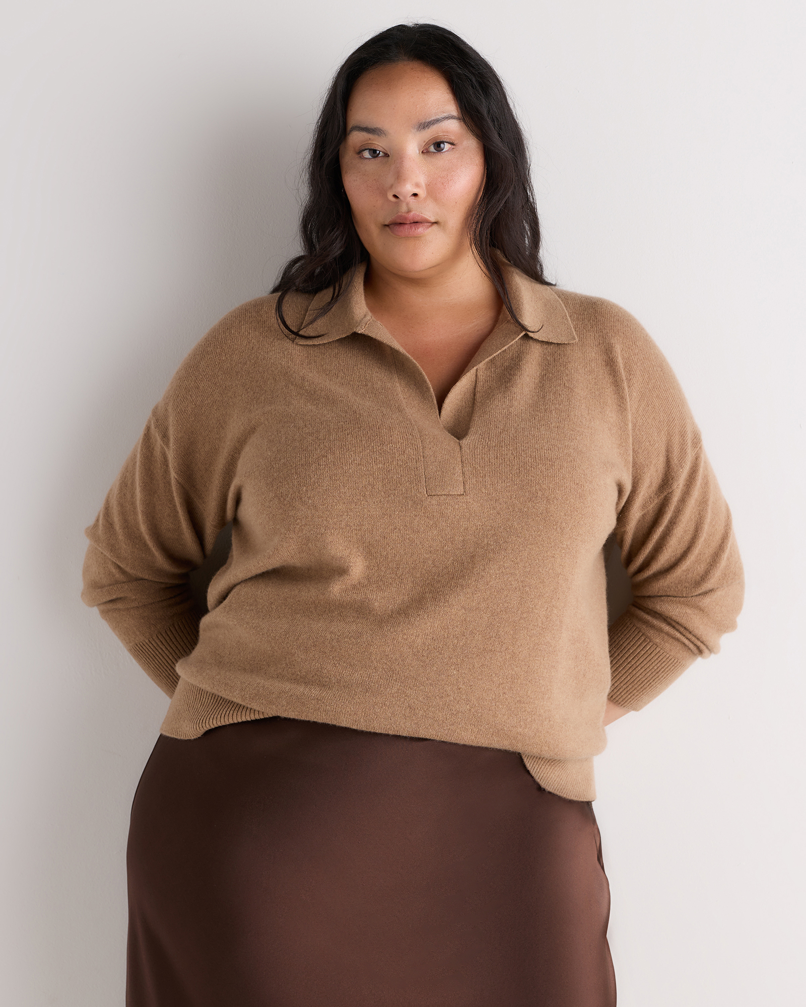 Teak Brown Mongolian Cashmere Polo Sweater