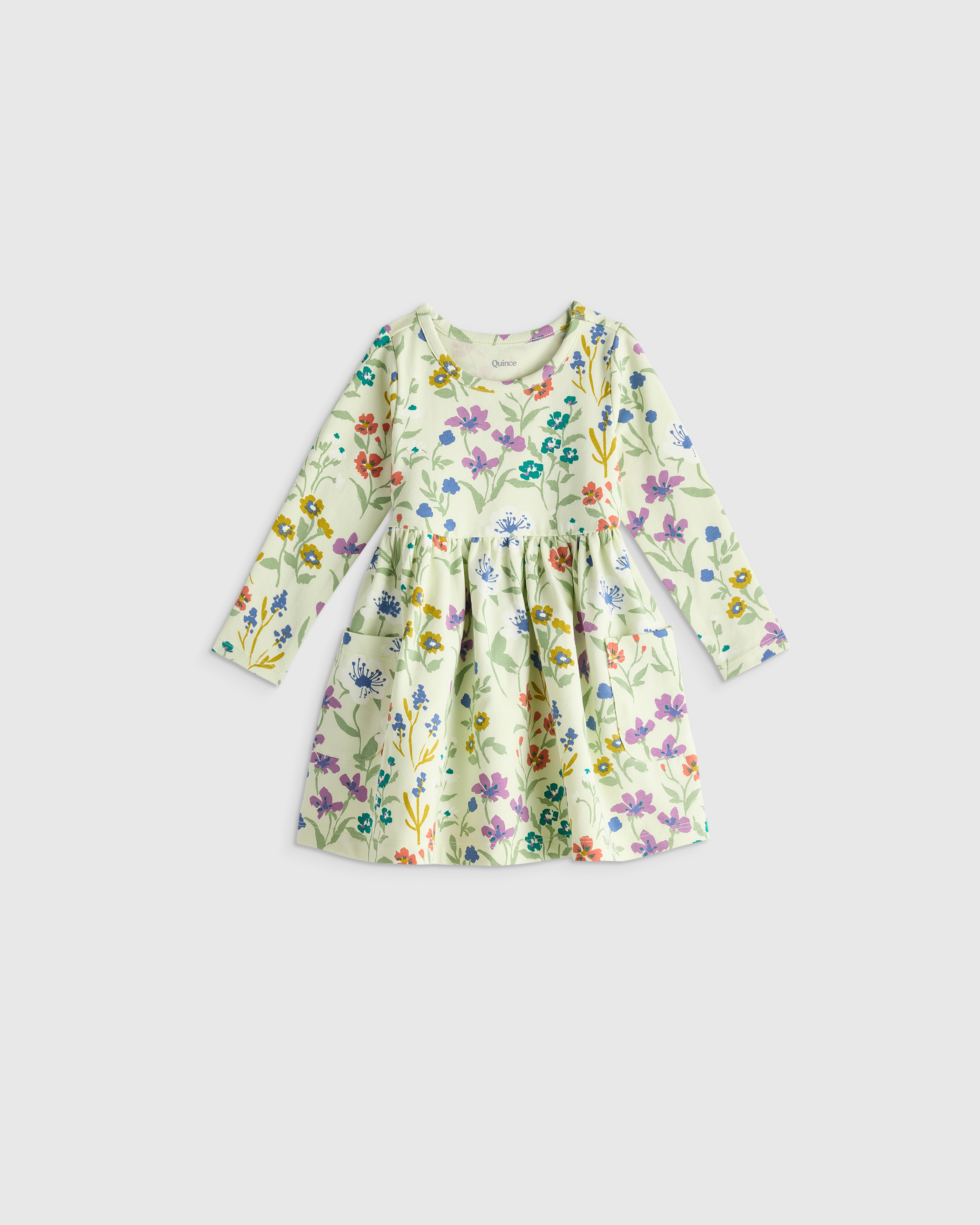 Mint Garden Path Organic Cotton Long Sleeve Fit and Flare Pocket Dress