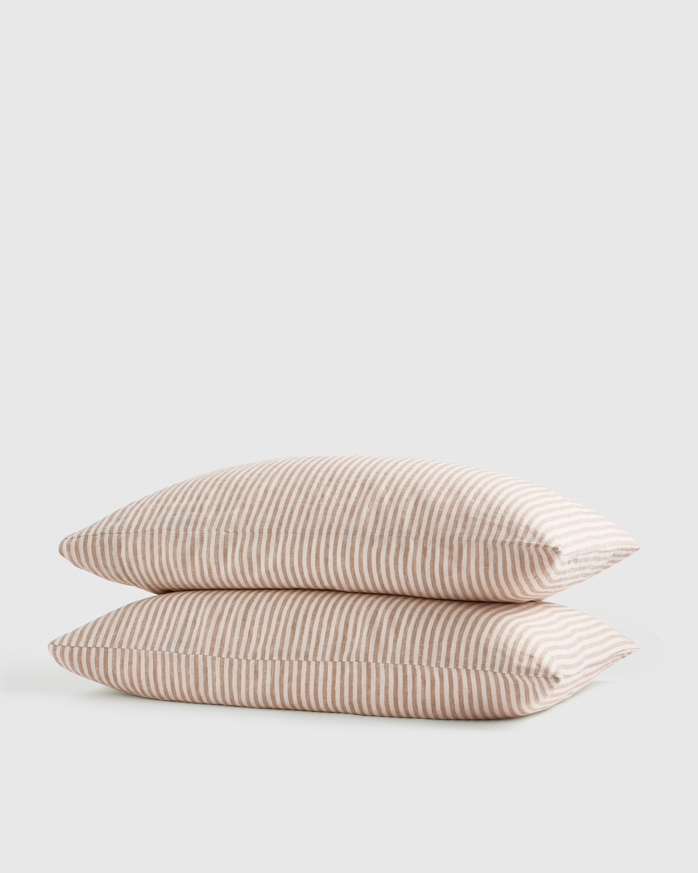 Latte/White Stripe European Linen Pillowcase Set
