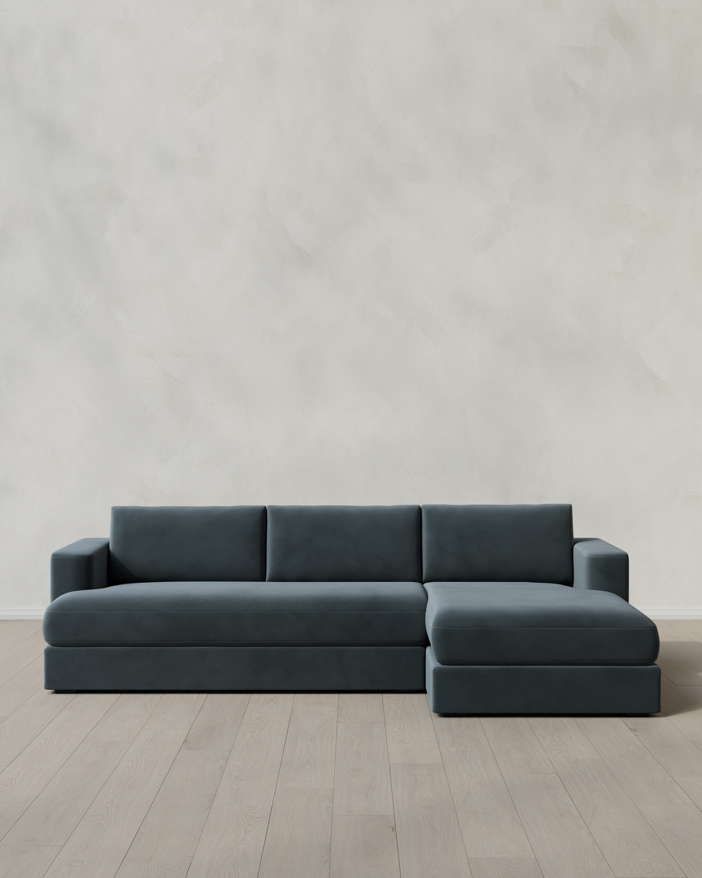 Pine Sierra Curved Arm Chaise Sectional in Performance Velvet
