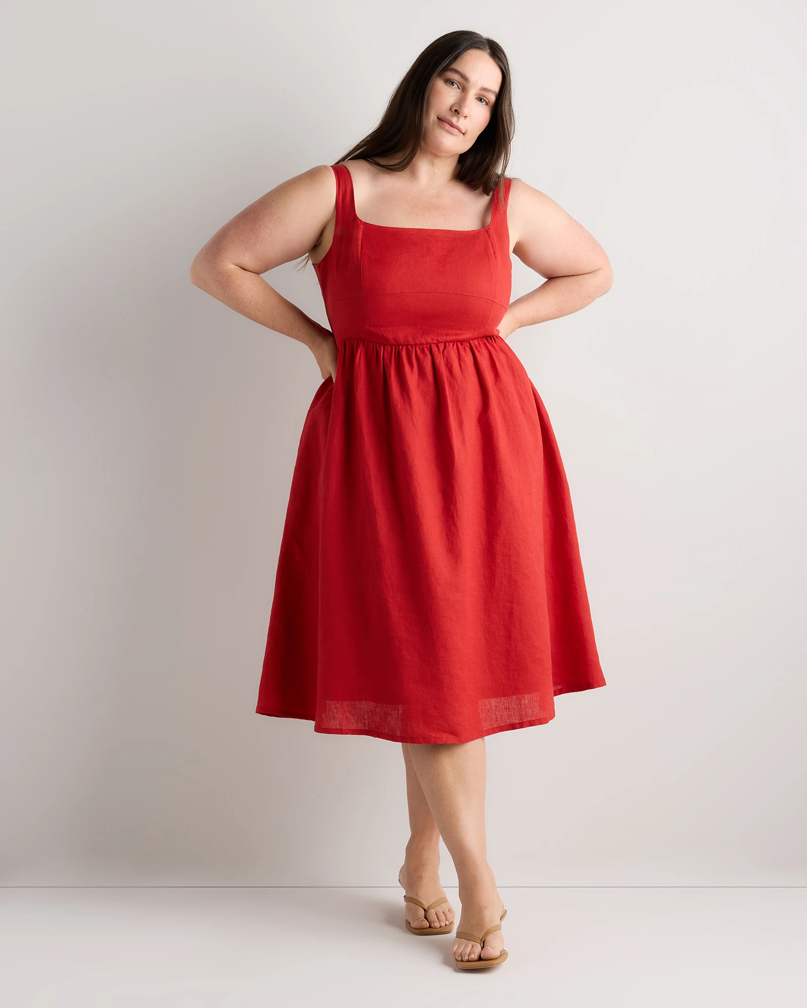 100% European Linen Fit & Flare Midi Dress - Plus Size