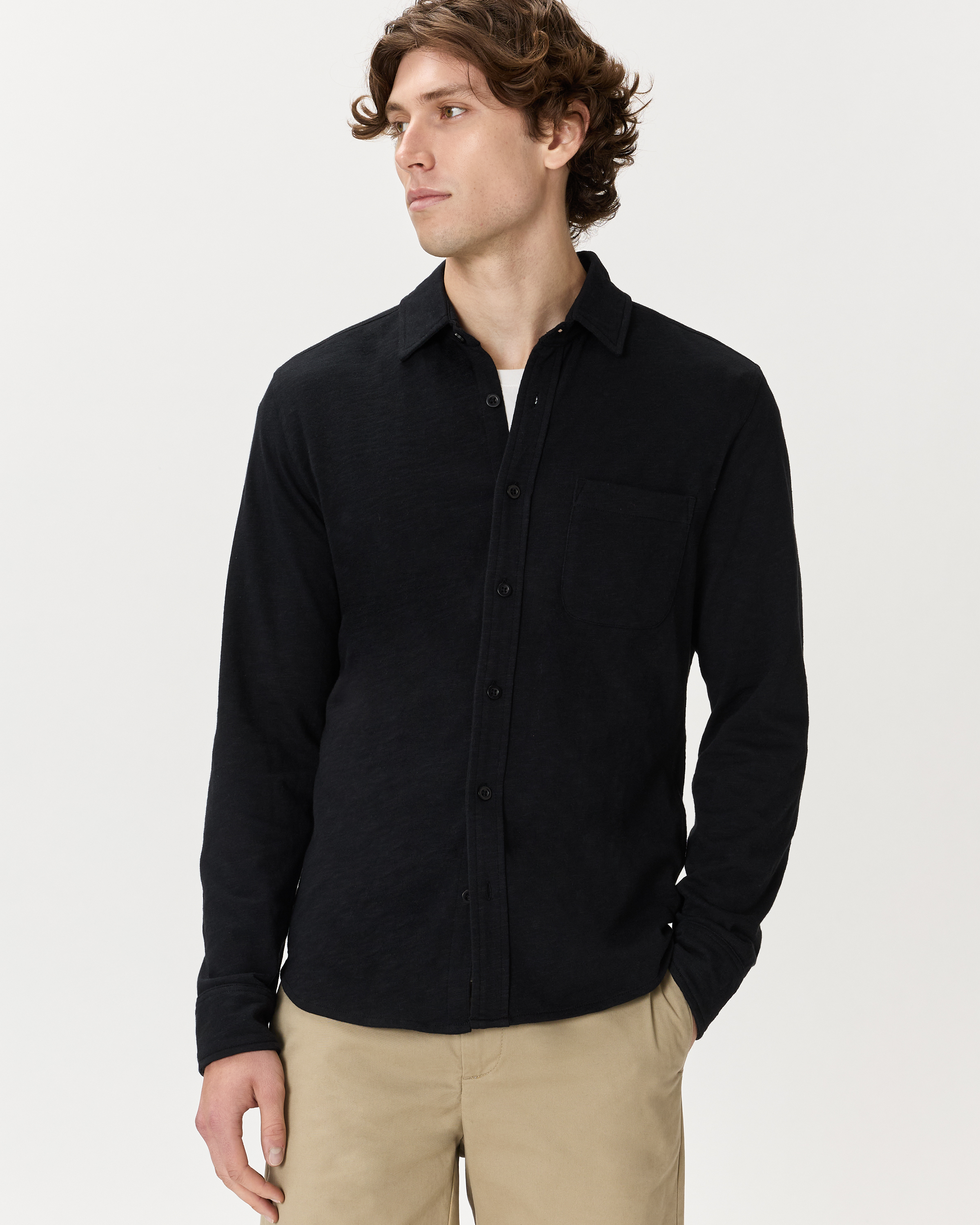 Quince Men's Slub Long Sleeve Button Up Shirt In Black