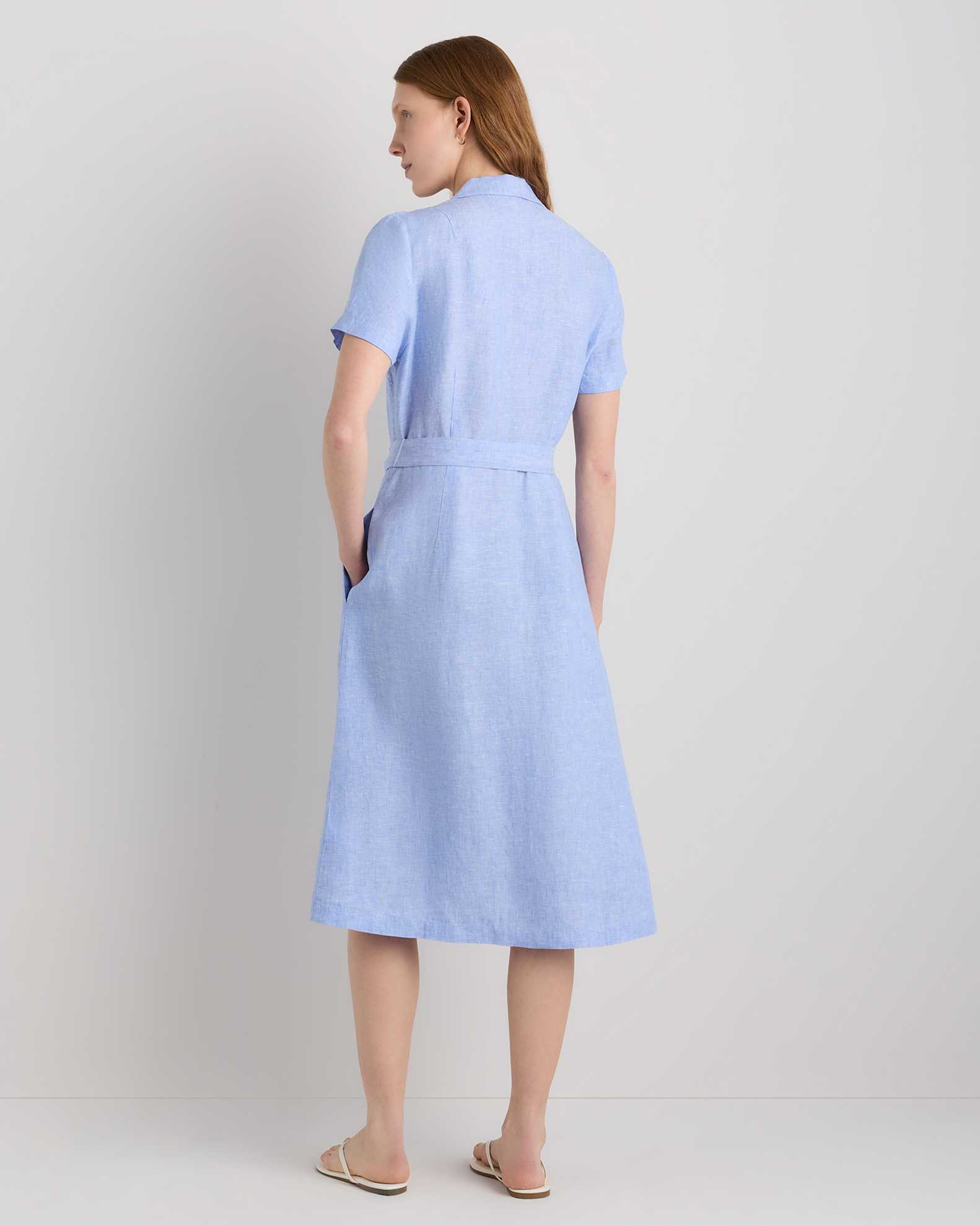 french blue linen dress French Blue Linen Dress, Spring Summer Autumn Winter Linen Dress, Ready to Ship, Oversized Drop Shoulder Basic Dress