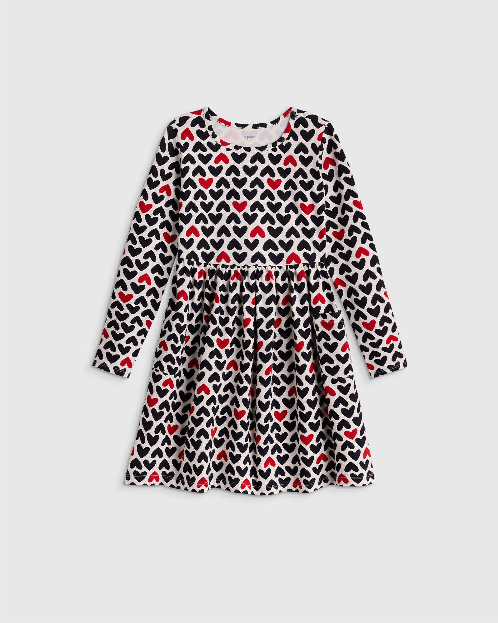 Love Hearts Organic Cotton Long Sleeve Fit and Flare Pocket Dress 