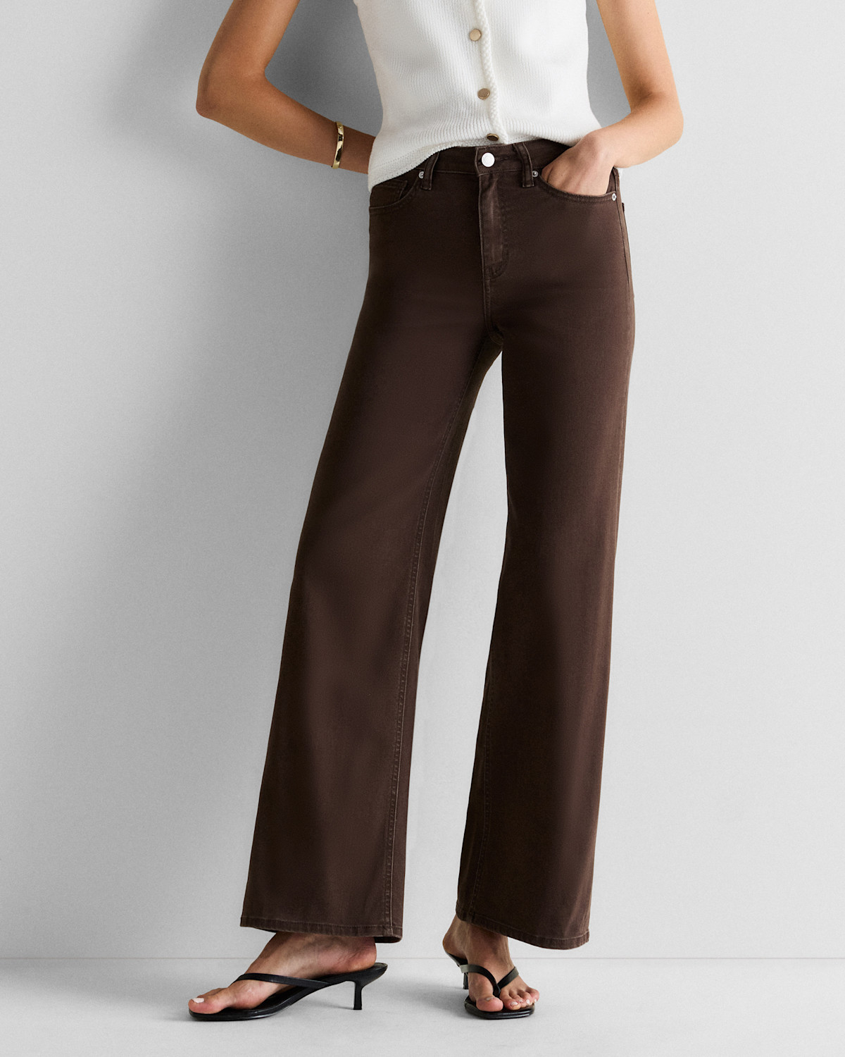 Quince Bella Stretch Wide Leg Jeans in Coffee Bean Brown