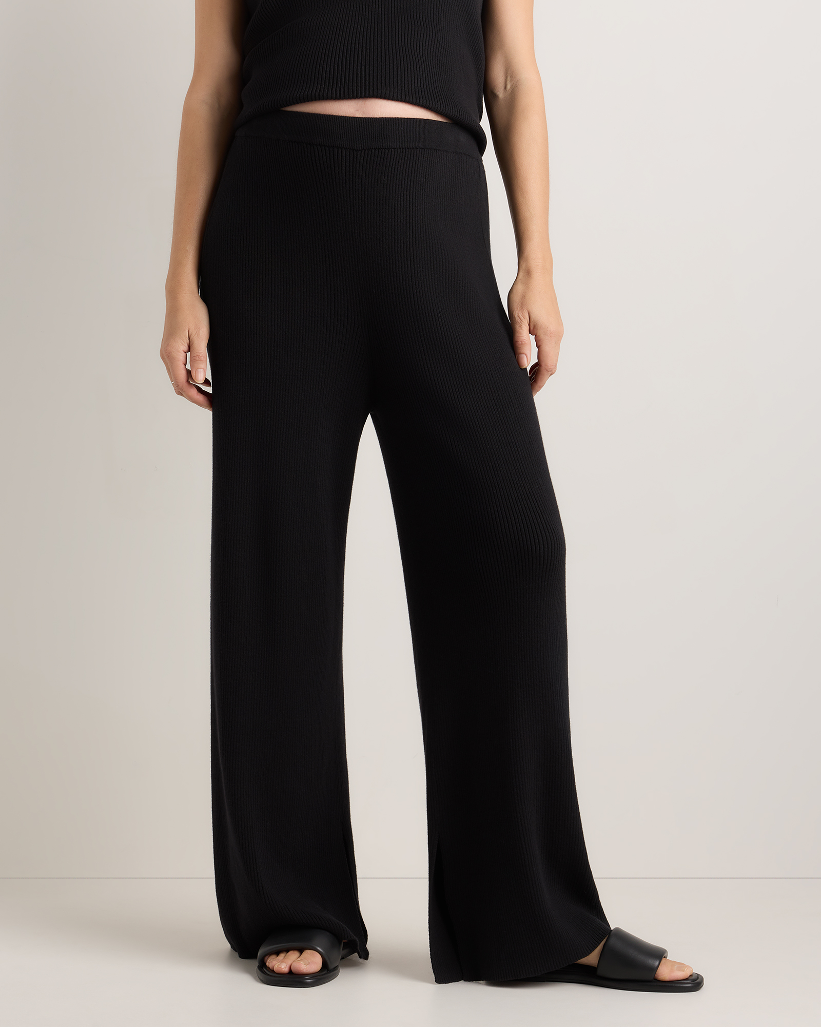 Black Cotton Cashmere Maternity Wide Leg Pants