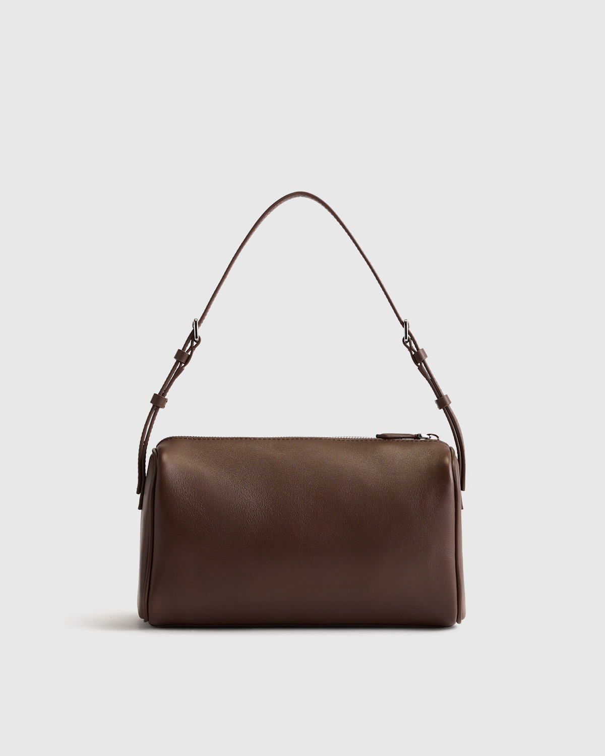 Quince Italian Leather Mini Barrel Shoulder Bag in Dark Brown