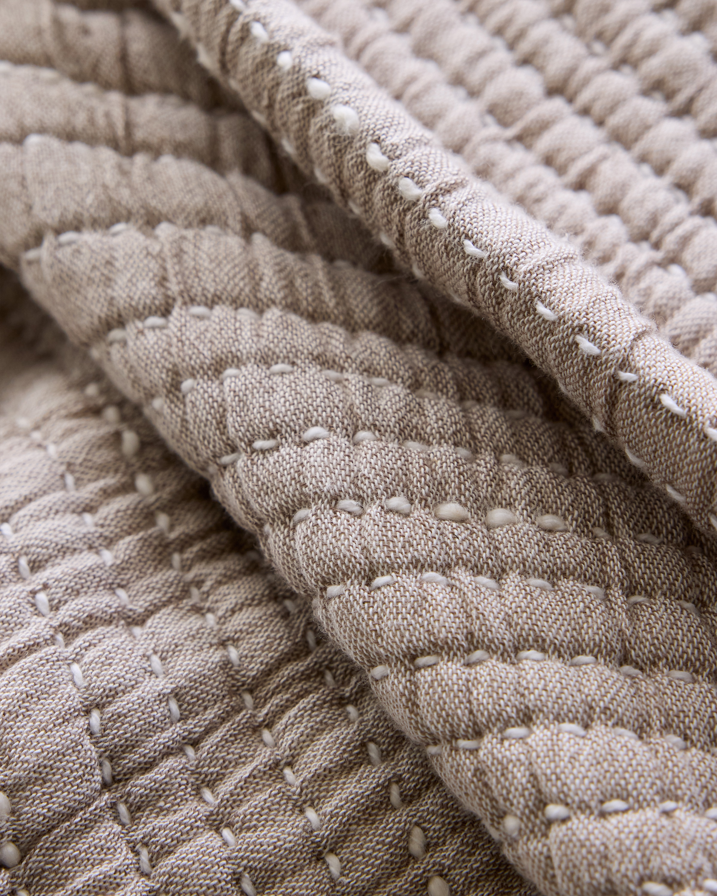 Organic Cotton Channel Stitch Coverlet Set - Taupe, King/Cal King