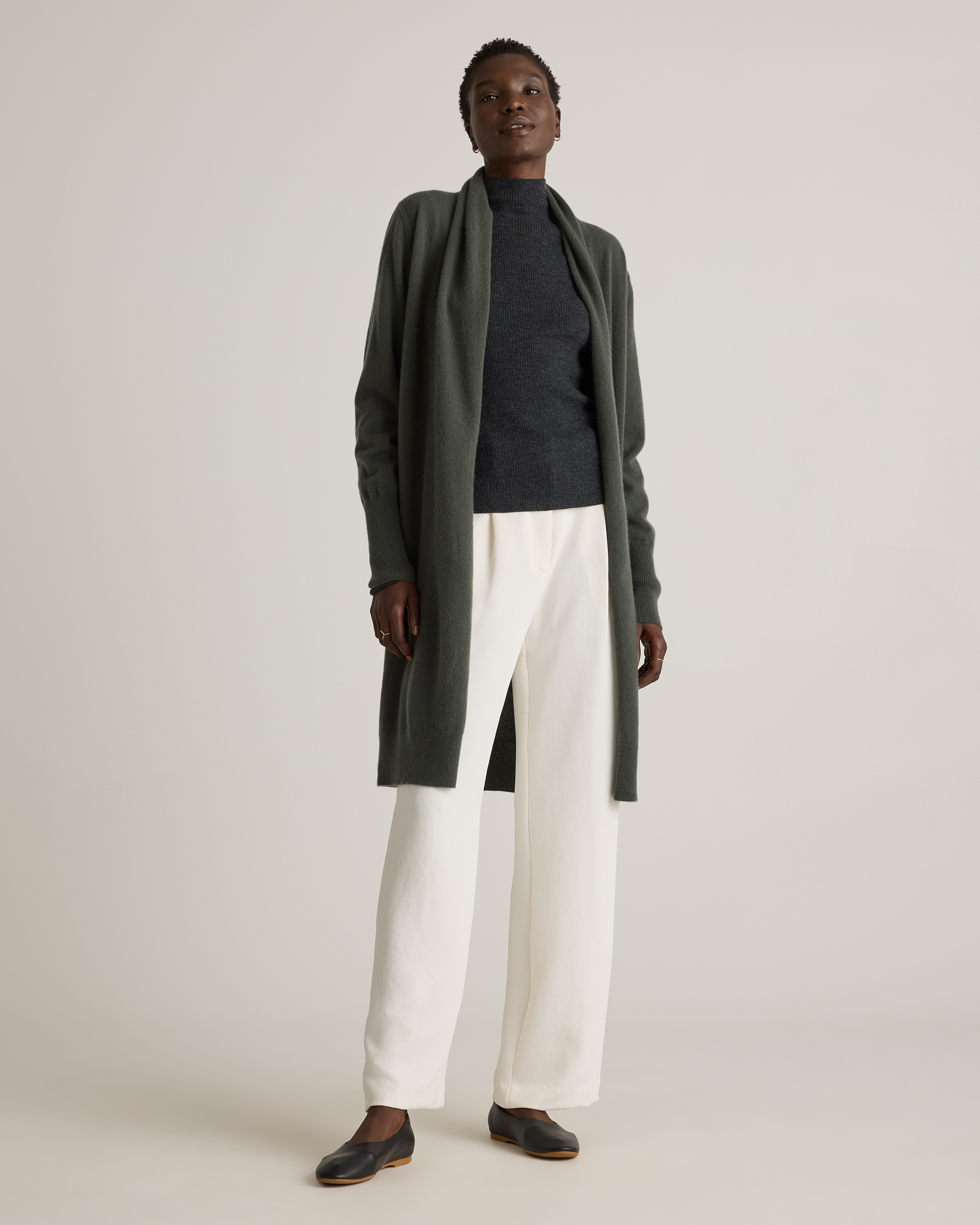 Mongolian Cashmere Duster Cardigan Sweater in Moss