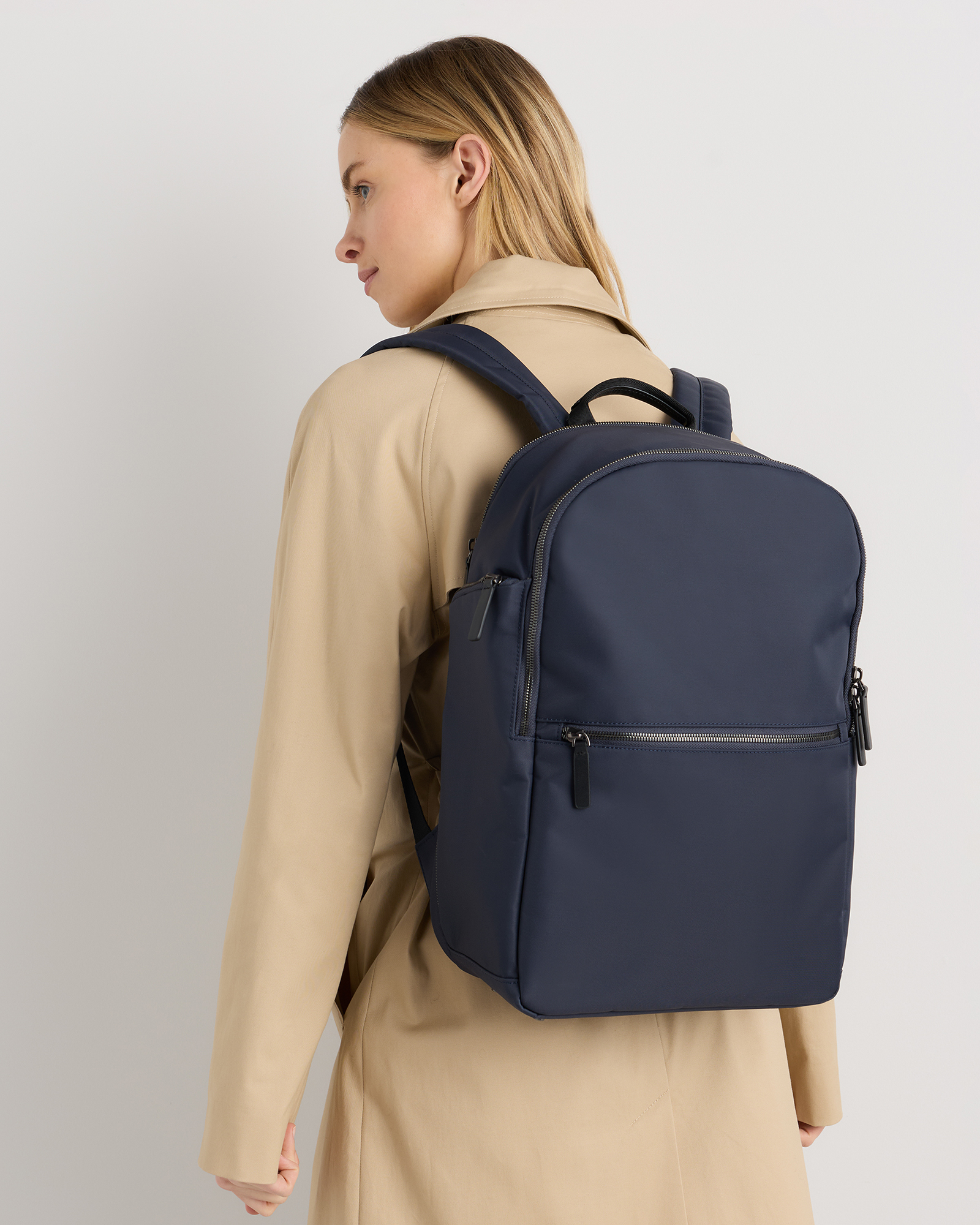 Voyage Nylon Slim Travel Backpack in Navy | Quince Canada