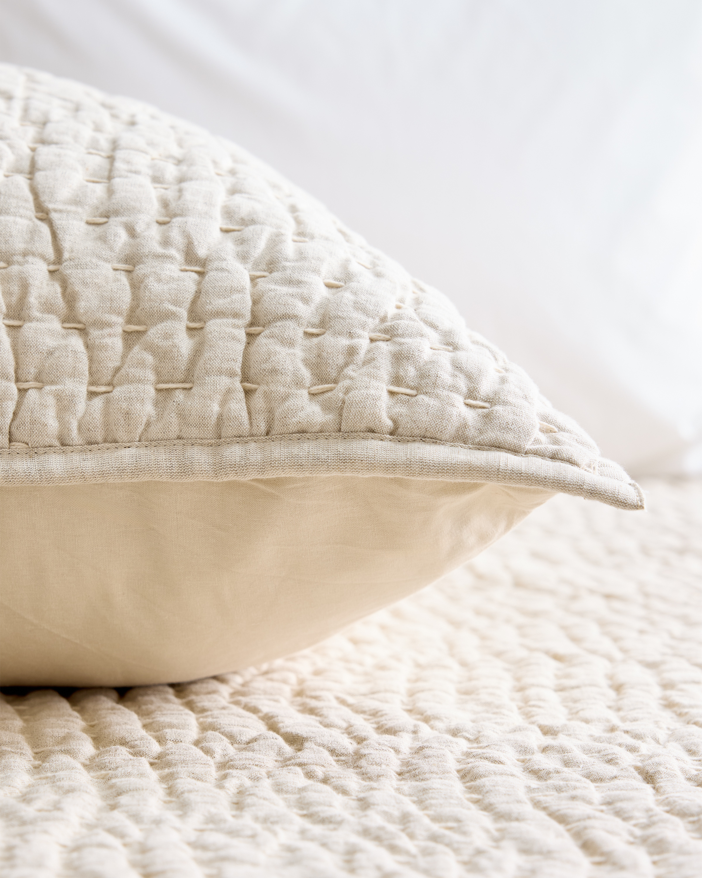 European Linen Cotton Stitch Quilted Euro Sham - Natural, Euro