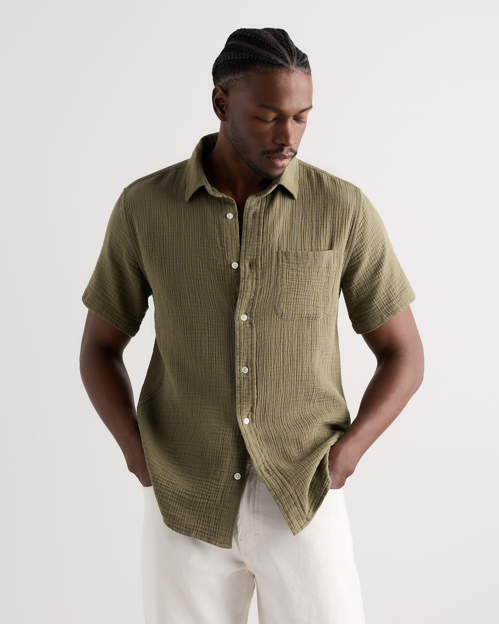 Kalamata Olive 100% Organic Cotton Gauze Short Sleeve Shirt