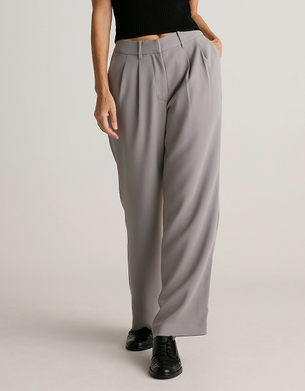 Coastal Grey Stretch Crepe Pleated Wide Leg Pants