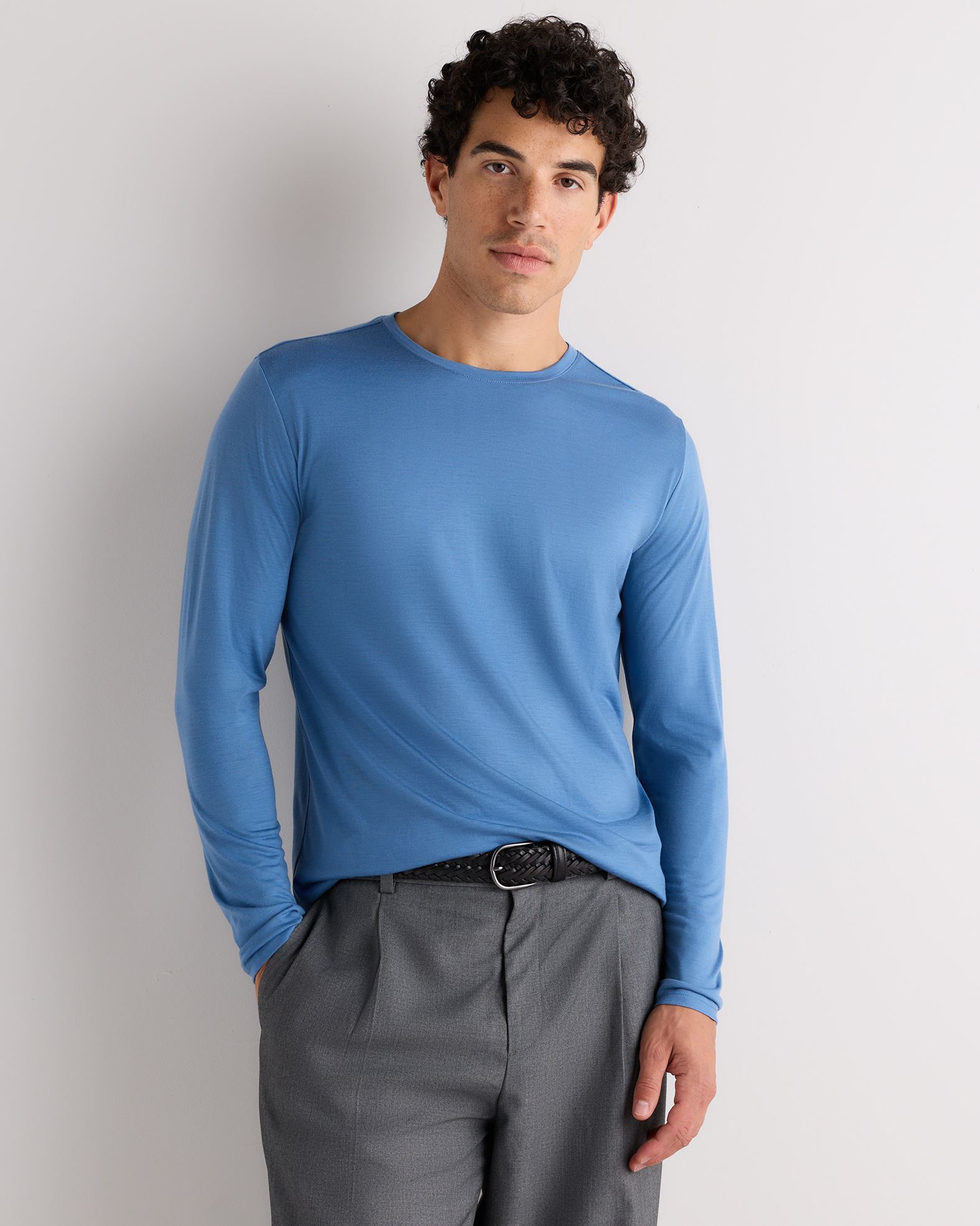 Dewstone Blue T-shirt à manches longues en laine mérinos 100 % toutes saisons