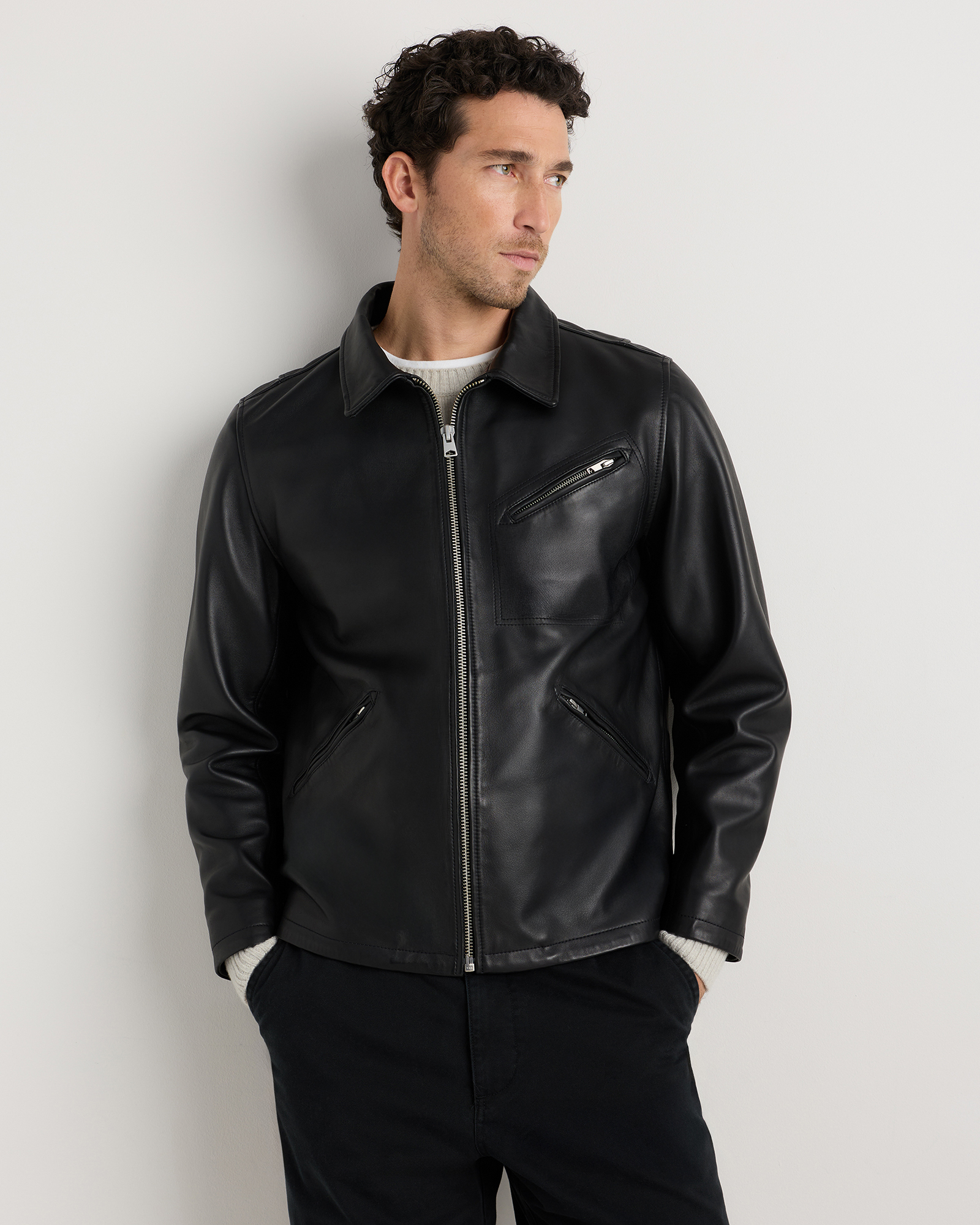 Quince Men's 100% Washed Leather Moto Jacket In Black
