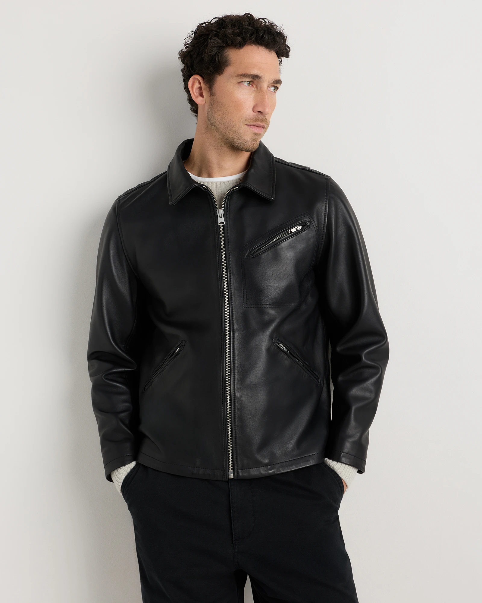 Men's 100% Washed Leather Moto Jacket
