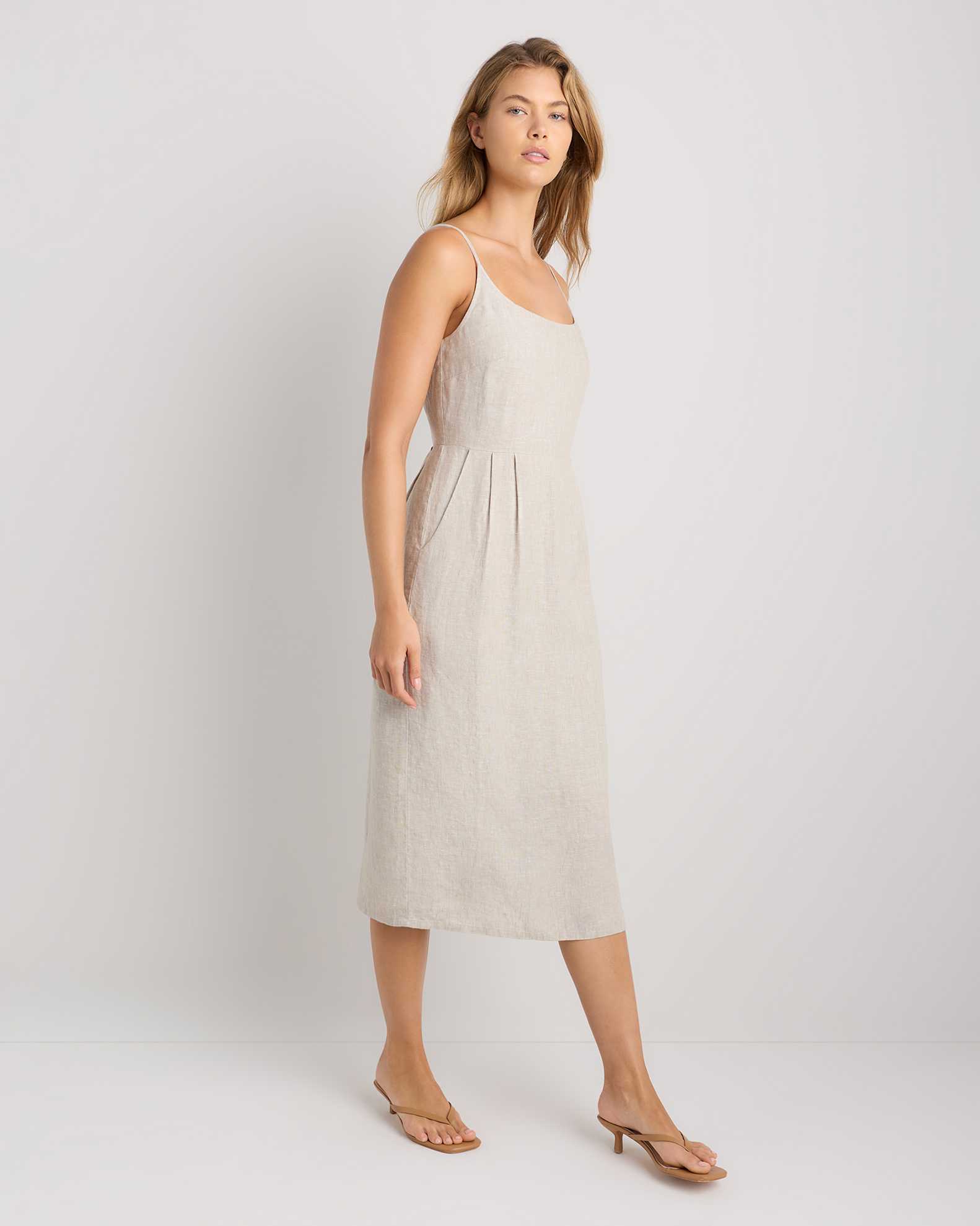 Women's 100% European Linen Scoop Neck Midi Dress in Flax, Size Small by Quince Women's 100% European Linen Scoop Neck Midi Dress in Flax, Size Small by Quince
