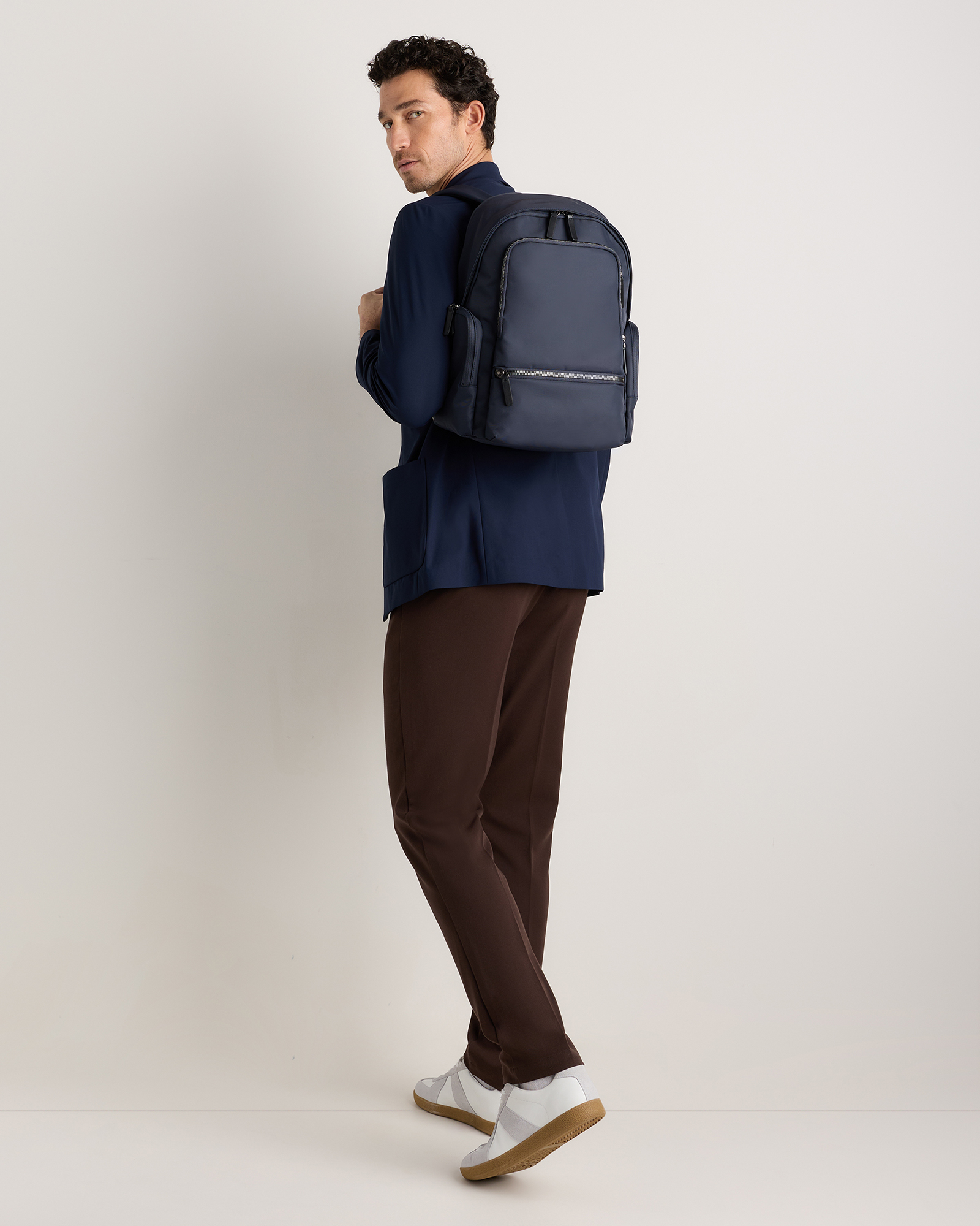 Voyage Nylon Commuter Backpack in Navy | Quince Canada