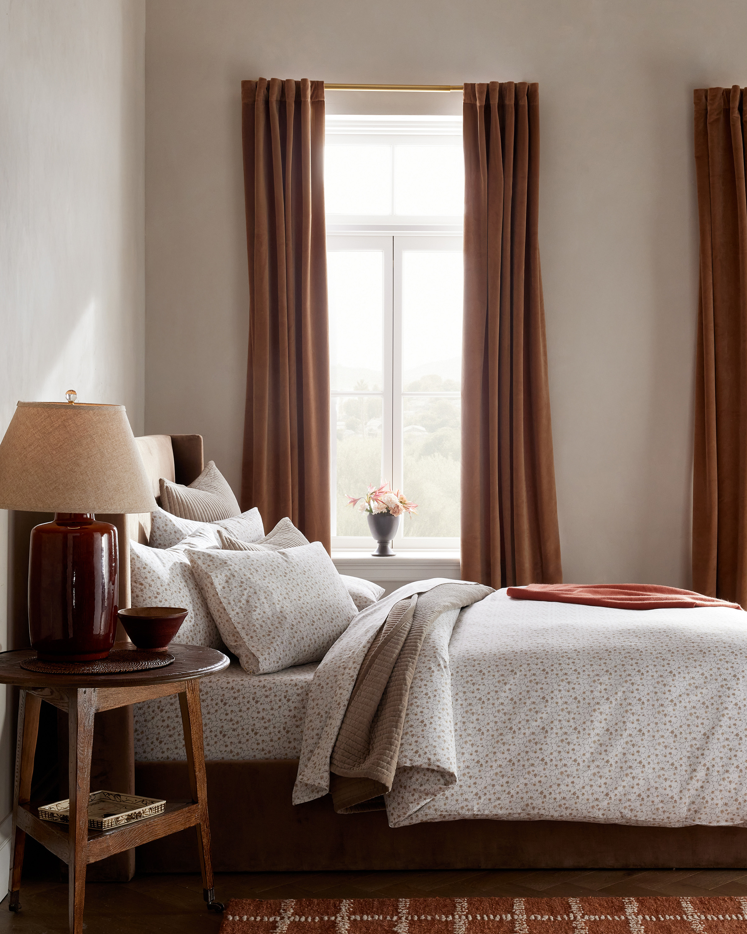 Toffee Florette Classic Organic Percale Floral Duvet Cover