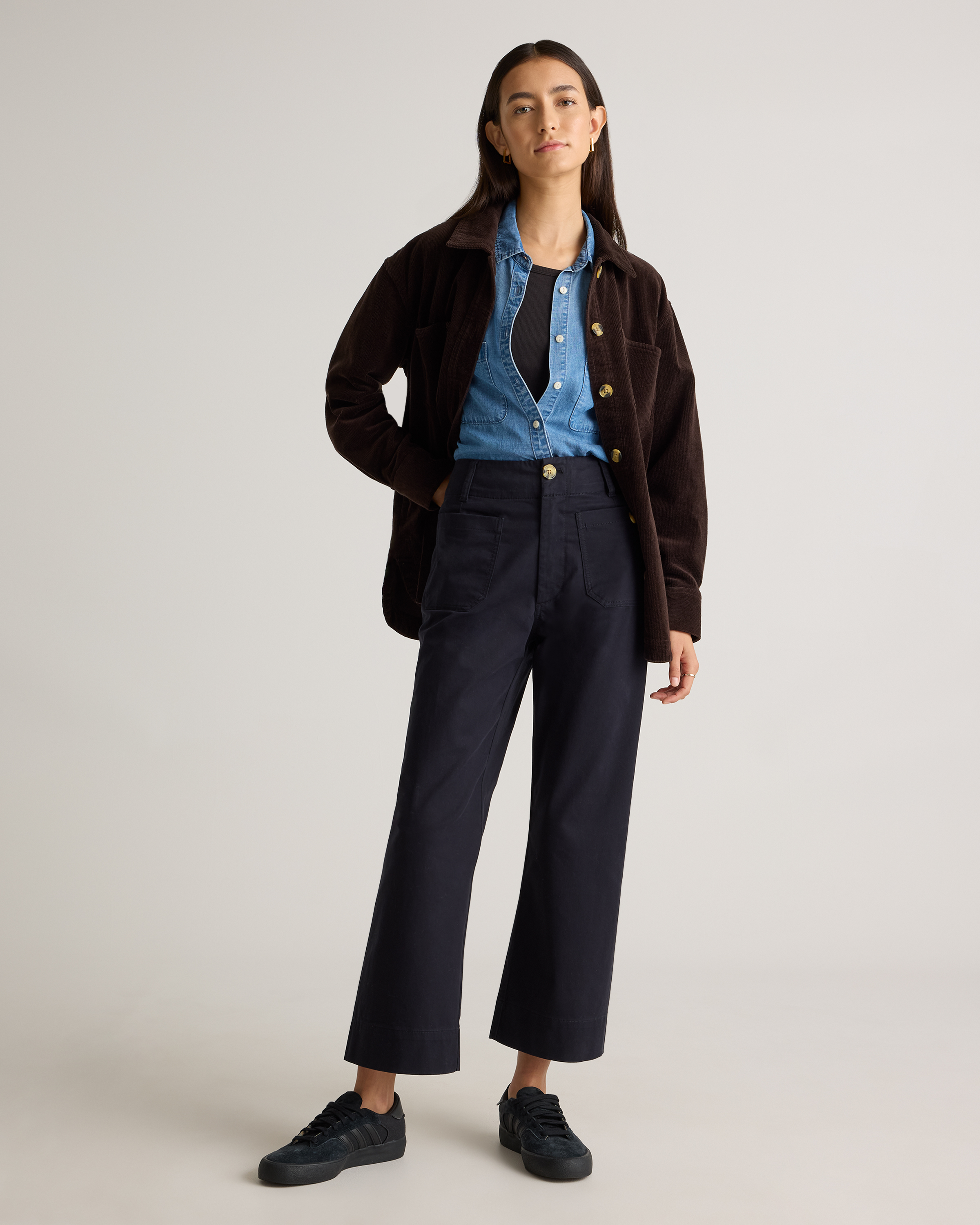 パンツ ORGANIC COTTON CHINO WIDE PANTS Organic Stretch Cotton Chino Wide Leg Pants in Black