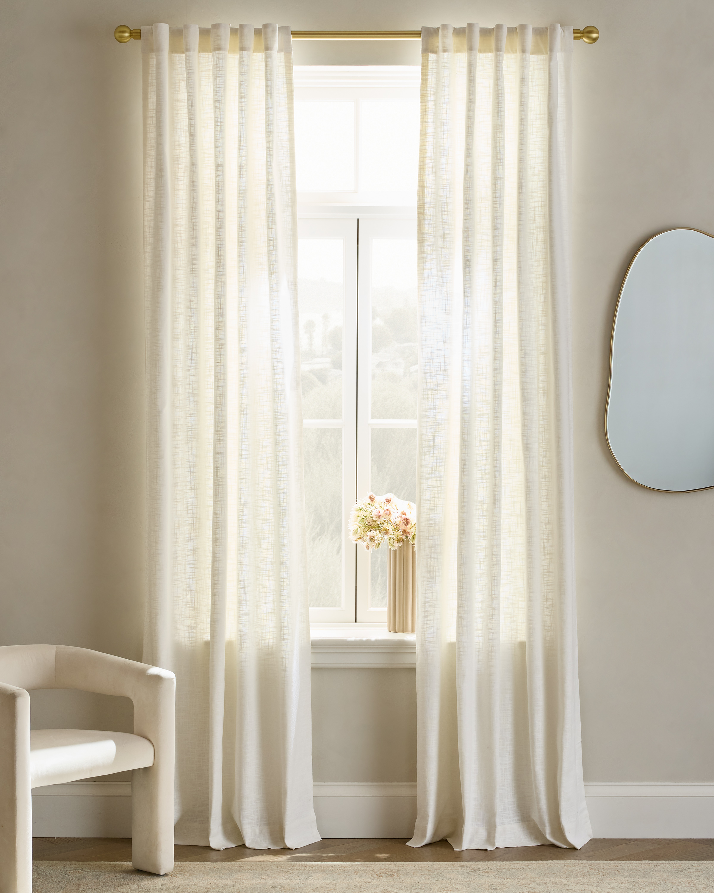 White Textured Cotton Curtain