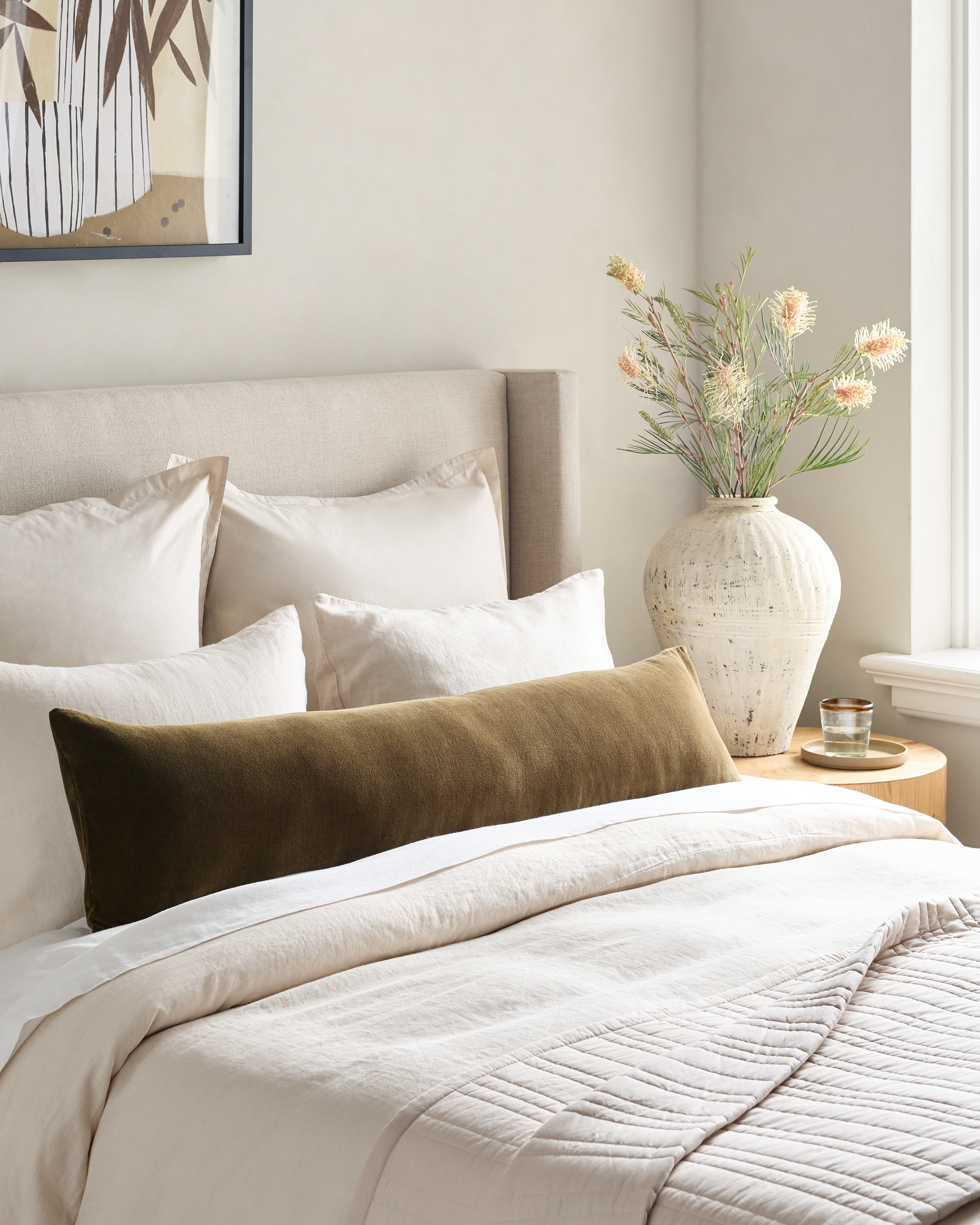 Olive Cotton Velvet Oversized Lumbar Pillow Cover