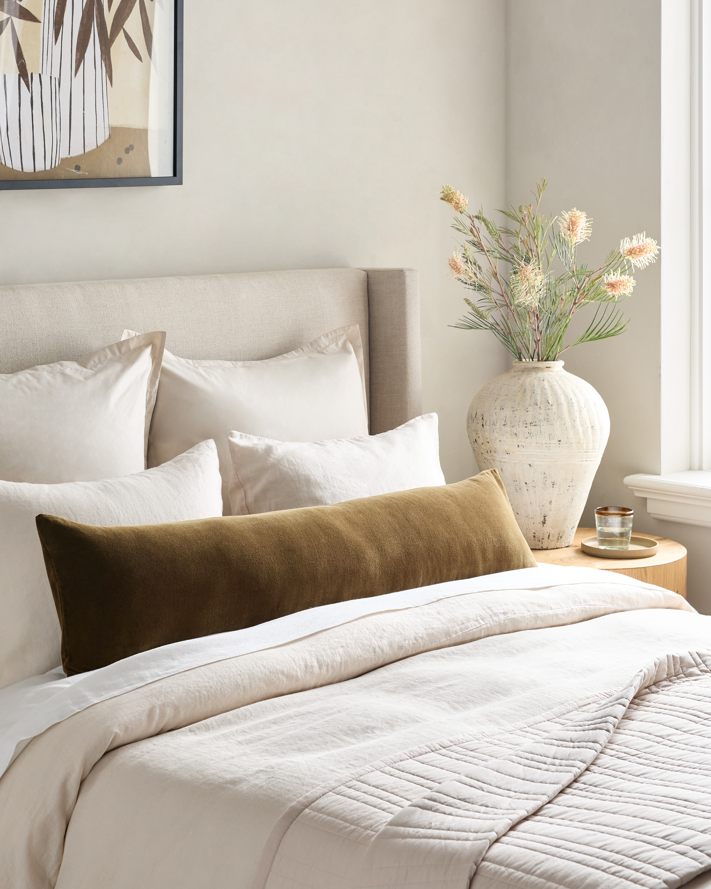 Olive Cotton Velvet Oversized Lumbar Pillow Cover