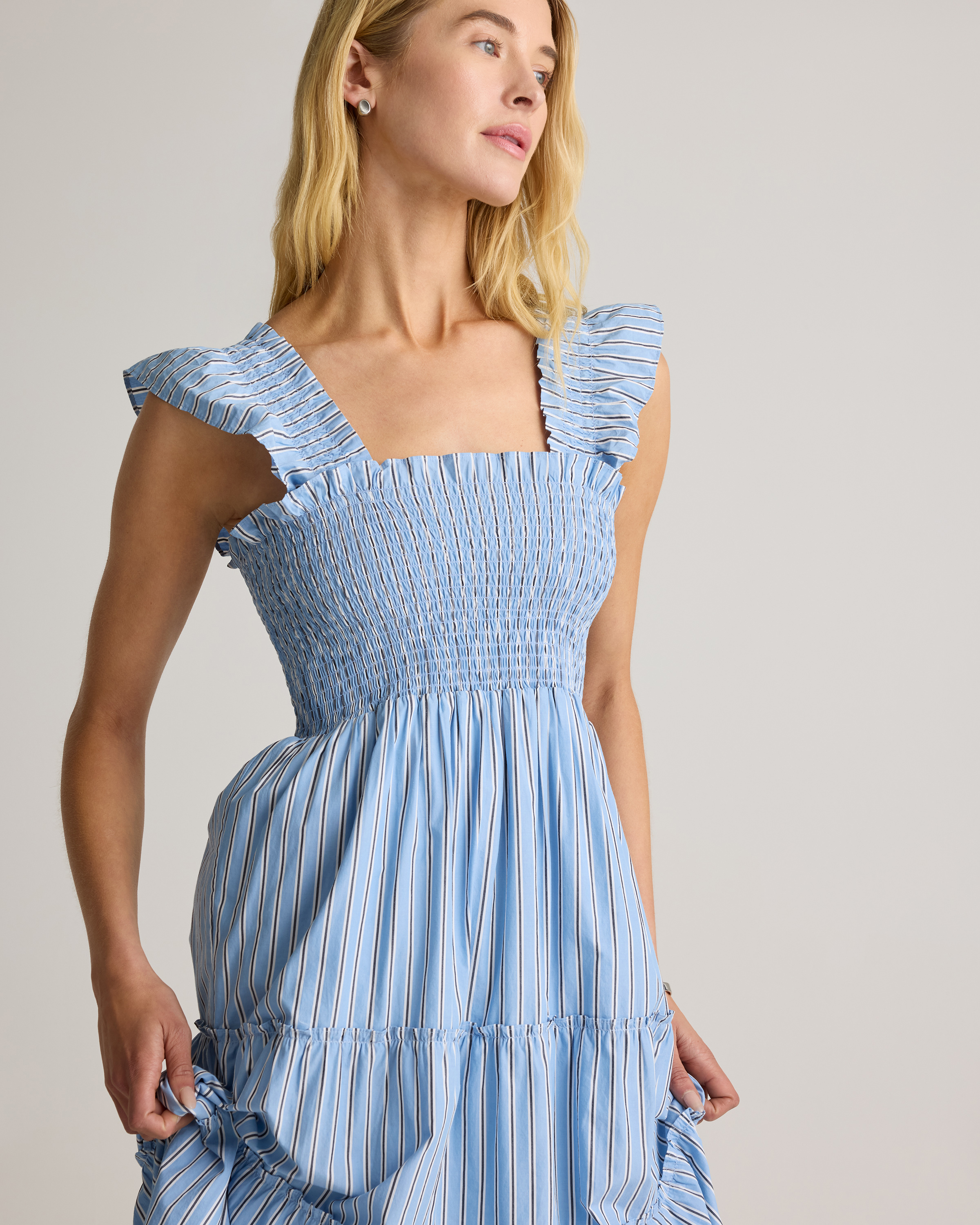 knee length dresses for ladies Striped Smocked Midi Dress – English Factory main image 1